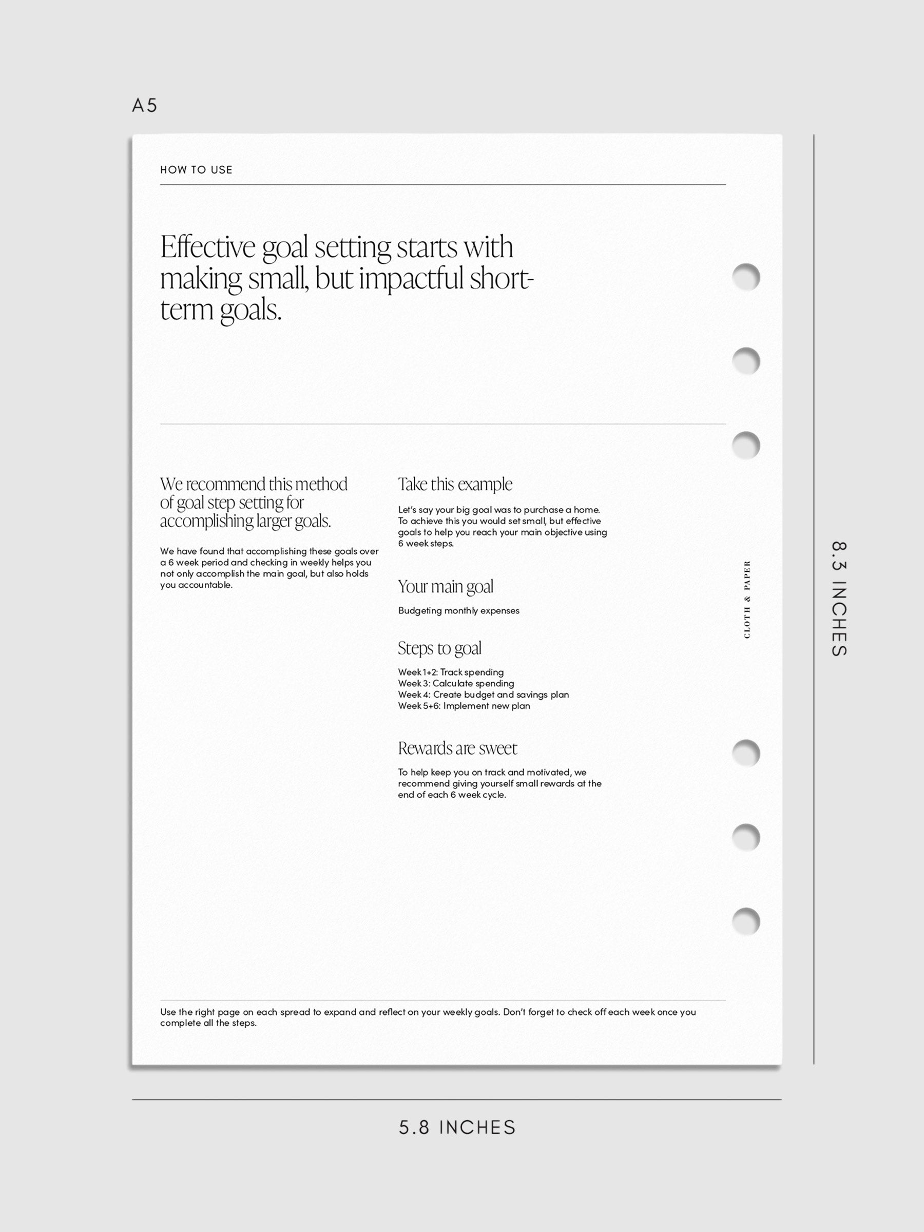 Digital mockup of insert in A5 sizing.