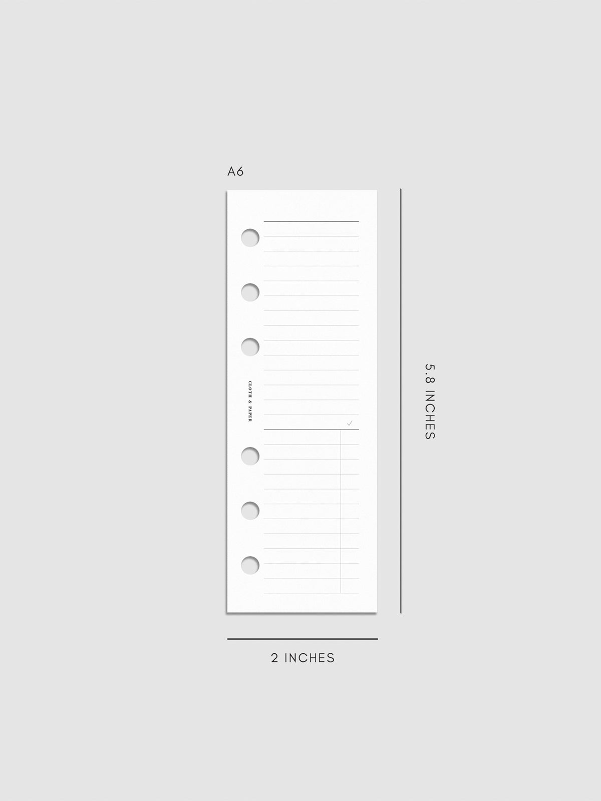 Digital mockup of insert on a neutral background. Size shown is A6.