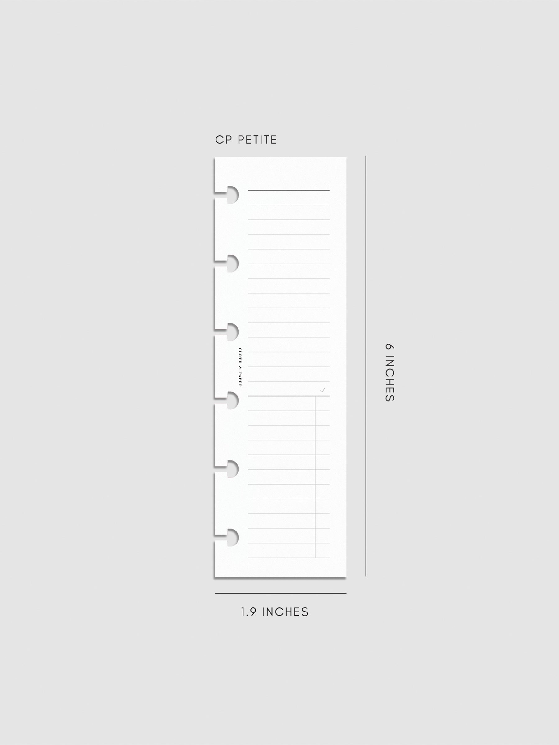 Digital mockup of insert on a neutral background. Size shown is CP Petite.