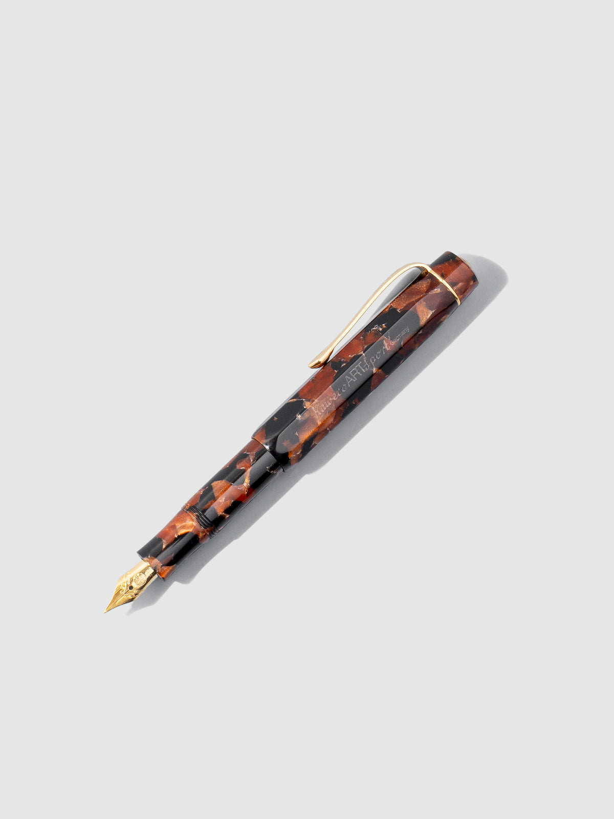 Kaweco Art Sport Fountain Pen, Hickory Brown, Cloth and Paper. Pen displayed with cap posted on a neutral background.