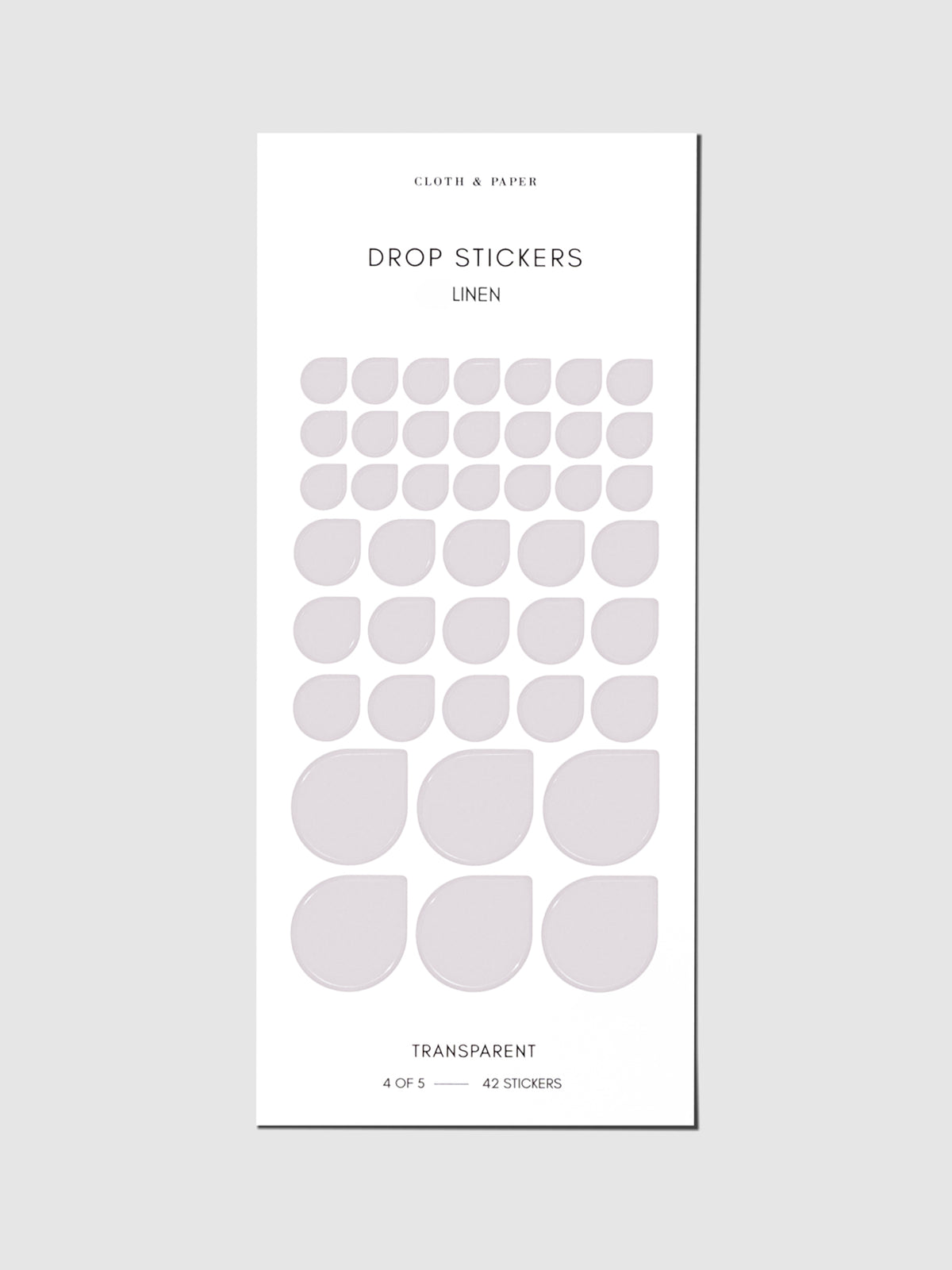 Sticker sheet displayed on a neutral background. Sticker sizes shown are mixed with small, medium, and large; color shown is Linen.