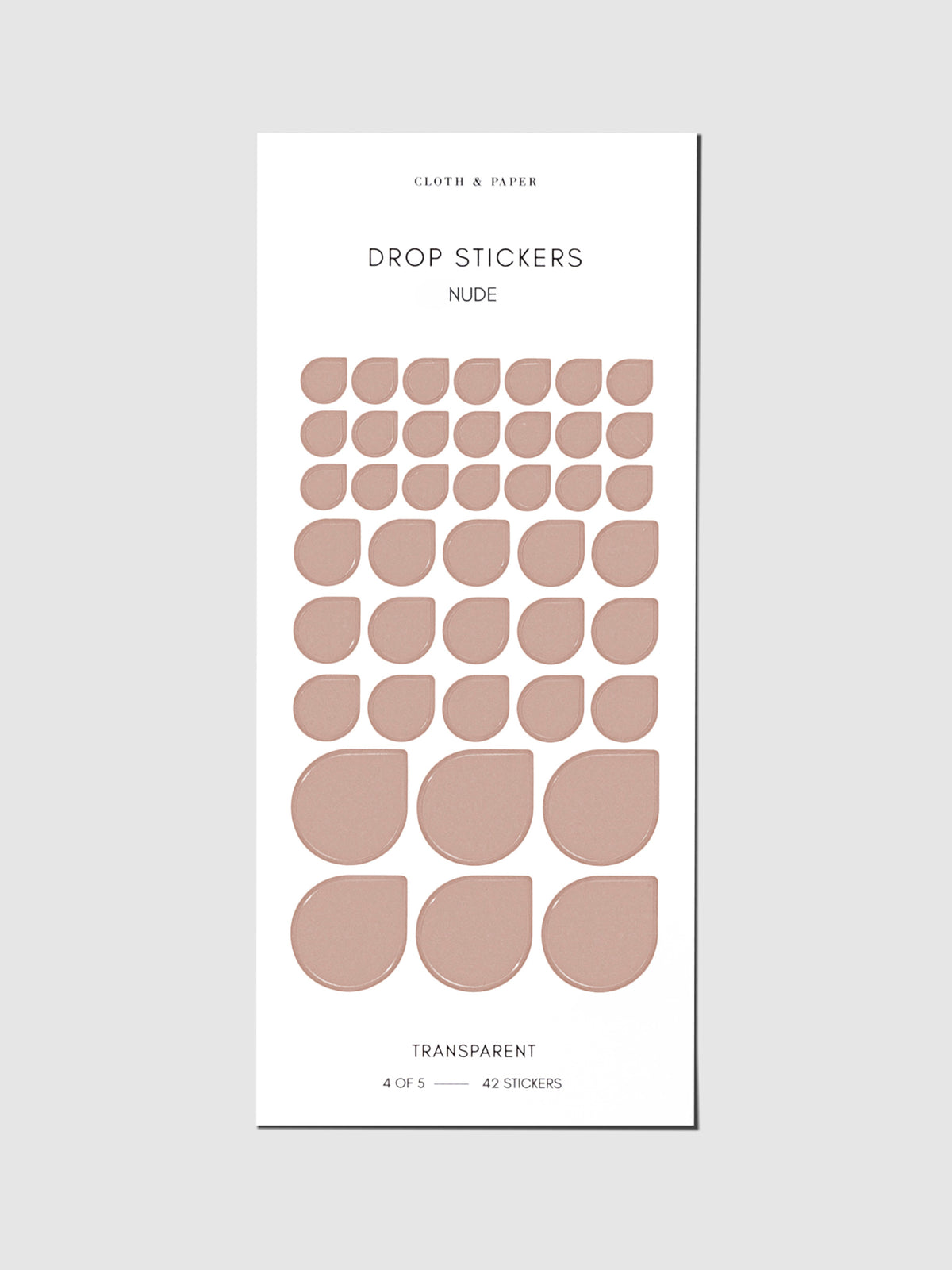 Sticker sheet displayed on a neutral background. Sticker sizes shown are mixed with small, medium, and large; color shown is Nude.