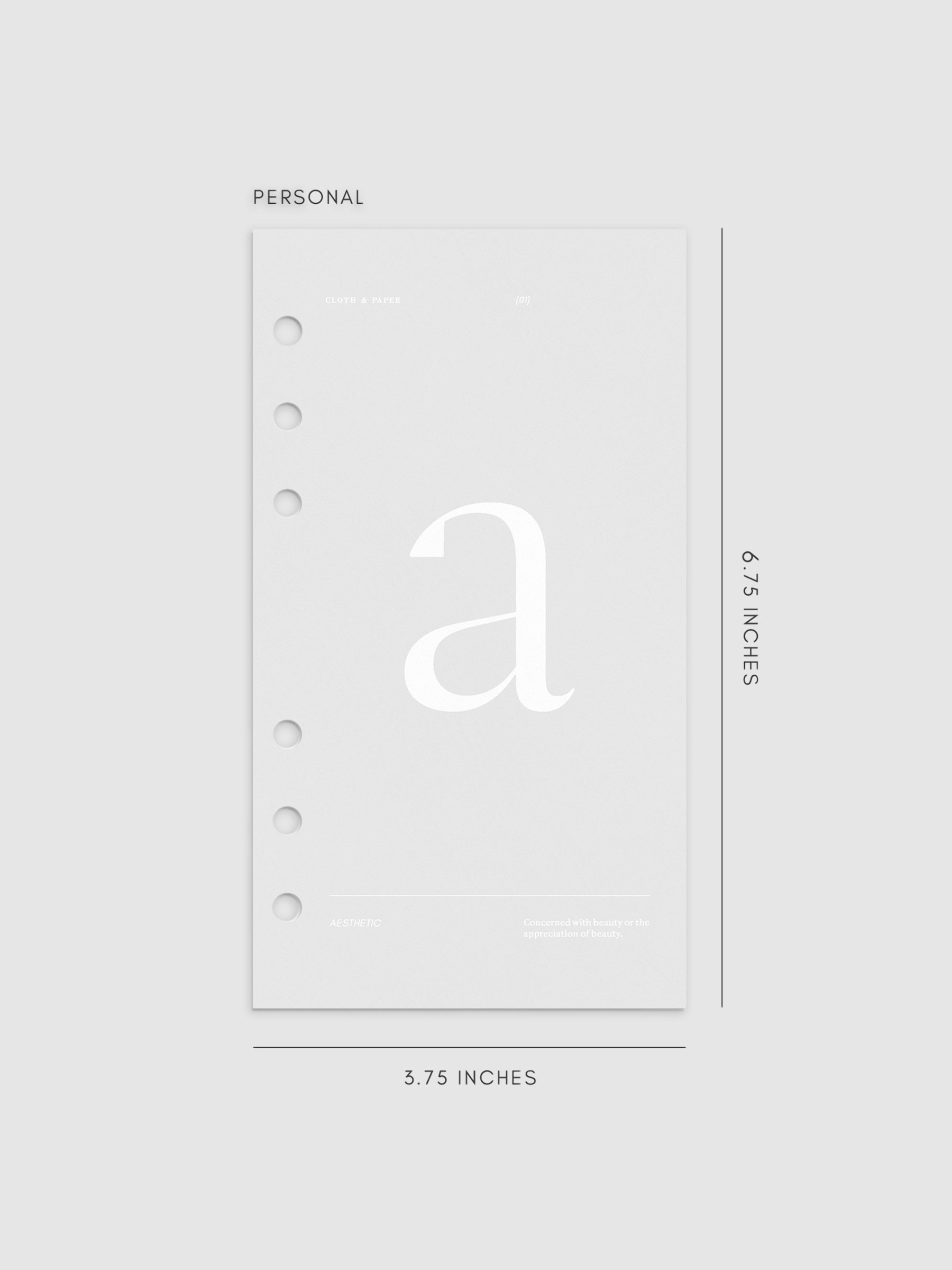 Monogram Vellum Planner Dashboard A in Personal displayed on a neutral background.
