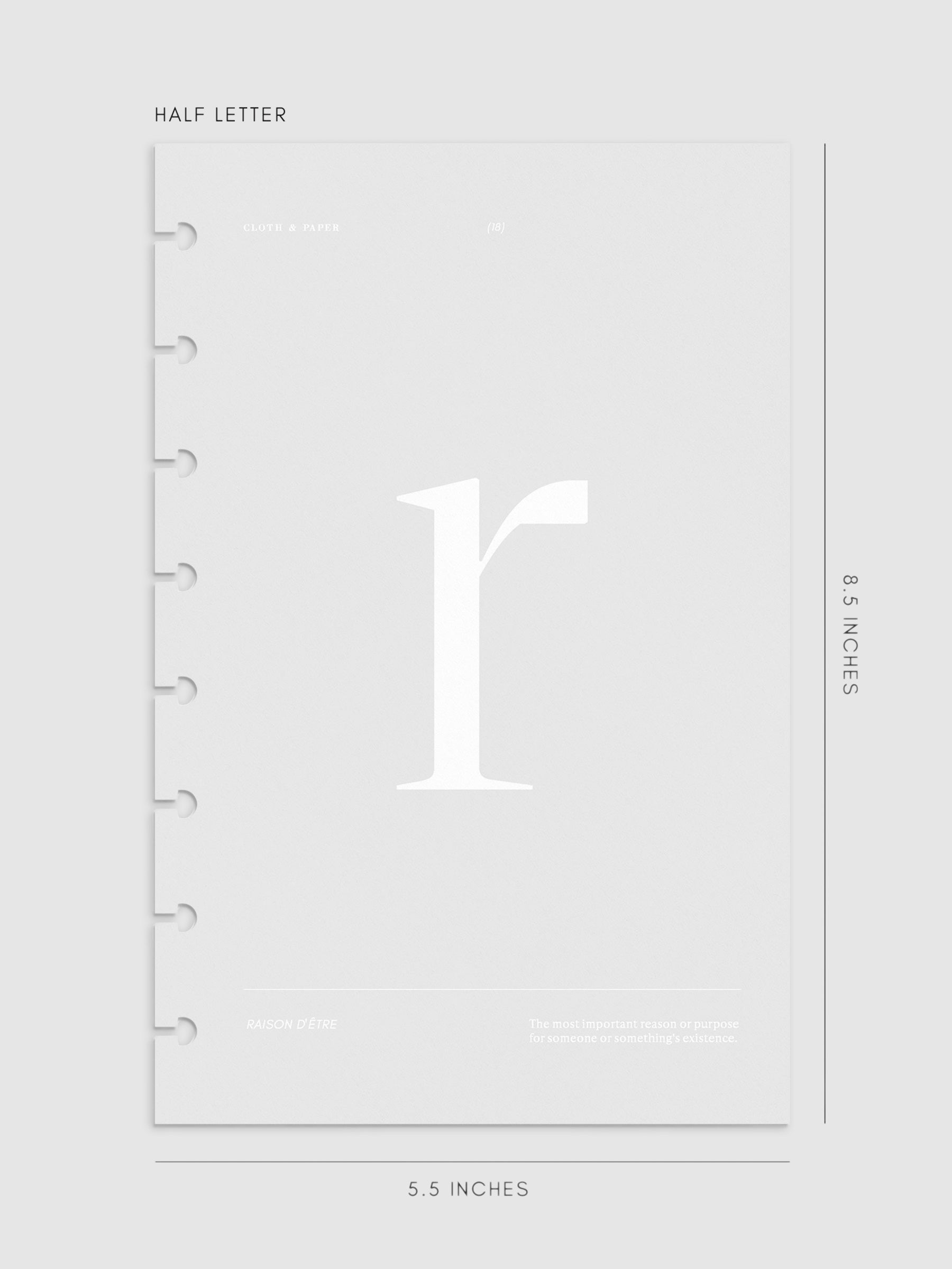 Monogram Vellum Planner Dashboard R in Half Letter displayed on a neutral background.