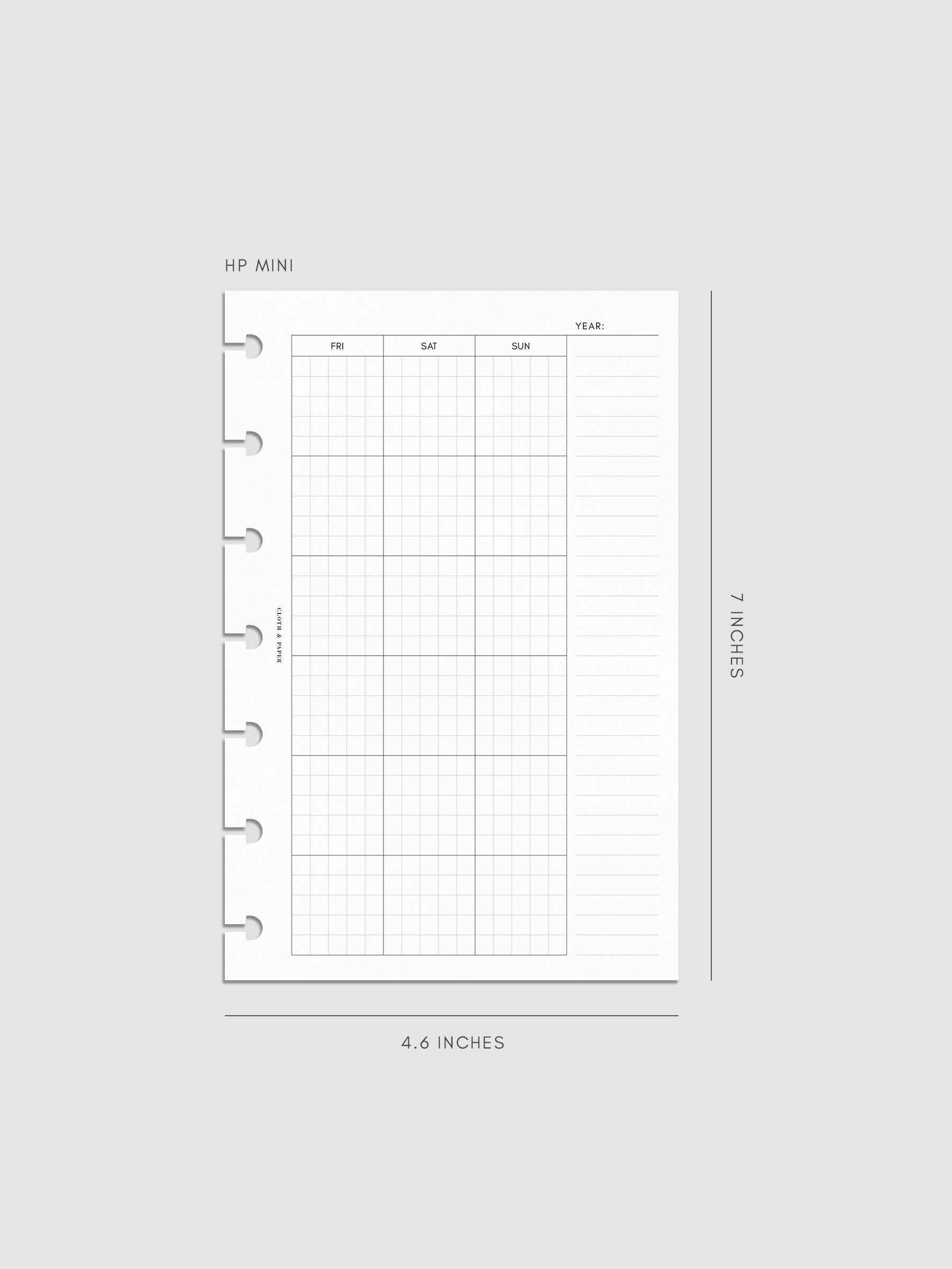 One page of Monthly Graph Planner Inserts in size HP Mini with graph note style calendar and a lined notes section.