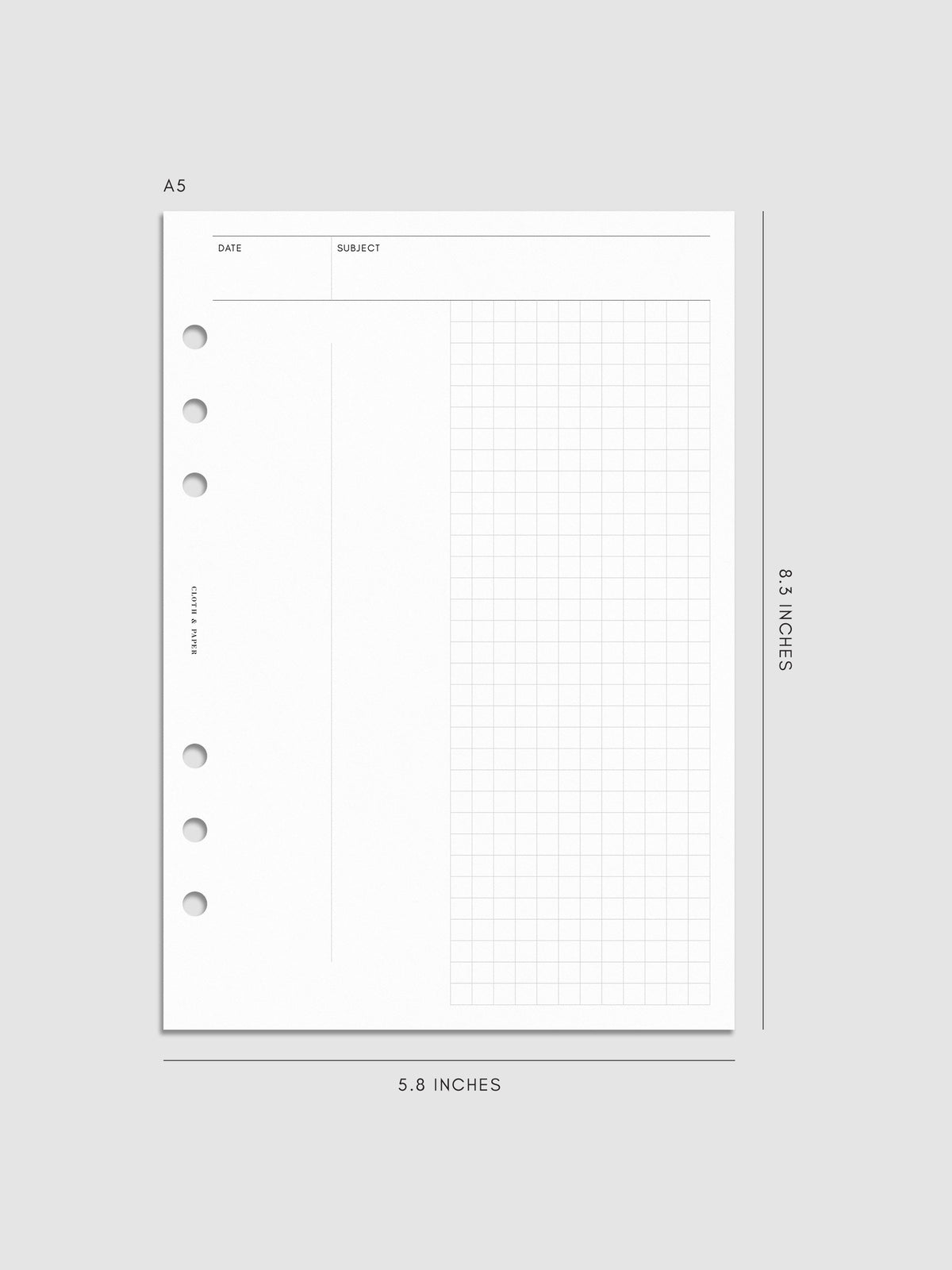 A5 Process Notes Planner Insert mockup with minimal grid and date headers.