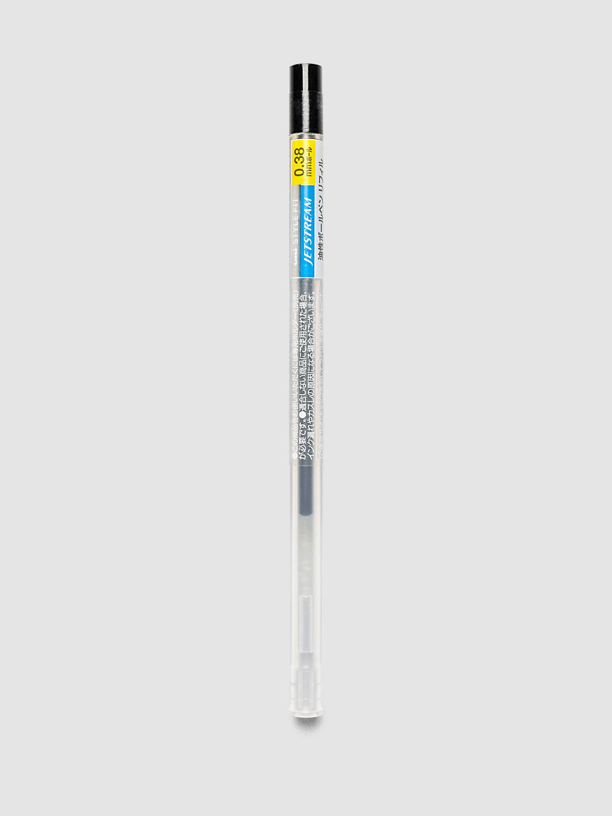 Uni-ball SXR-89-38 Style Fit Jetstream Pen Refill in black packaged in clear tube with printed label