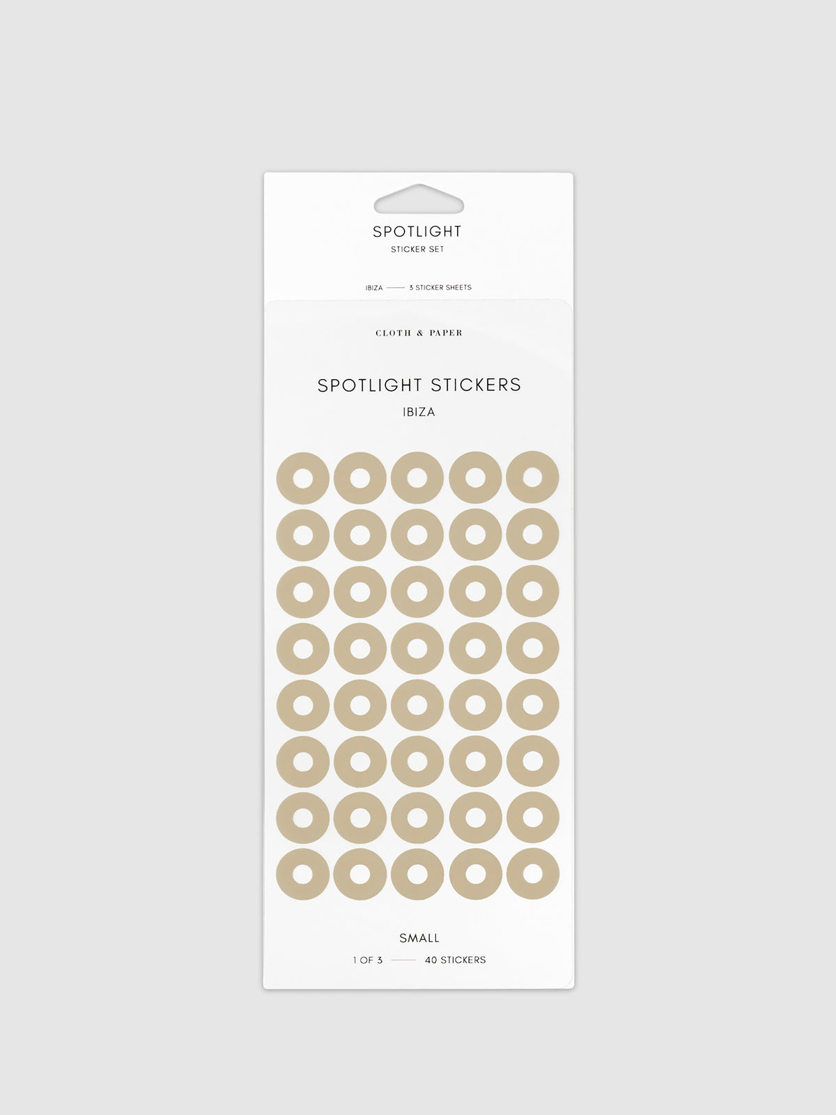 Small sticker in its packaging displayed on a neutral background. Pictured color is Ibiza.