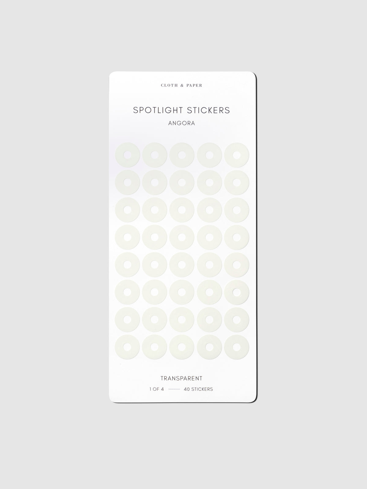 Sticker sheet displayed on a neutral background. Color shown is Angora.
