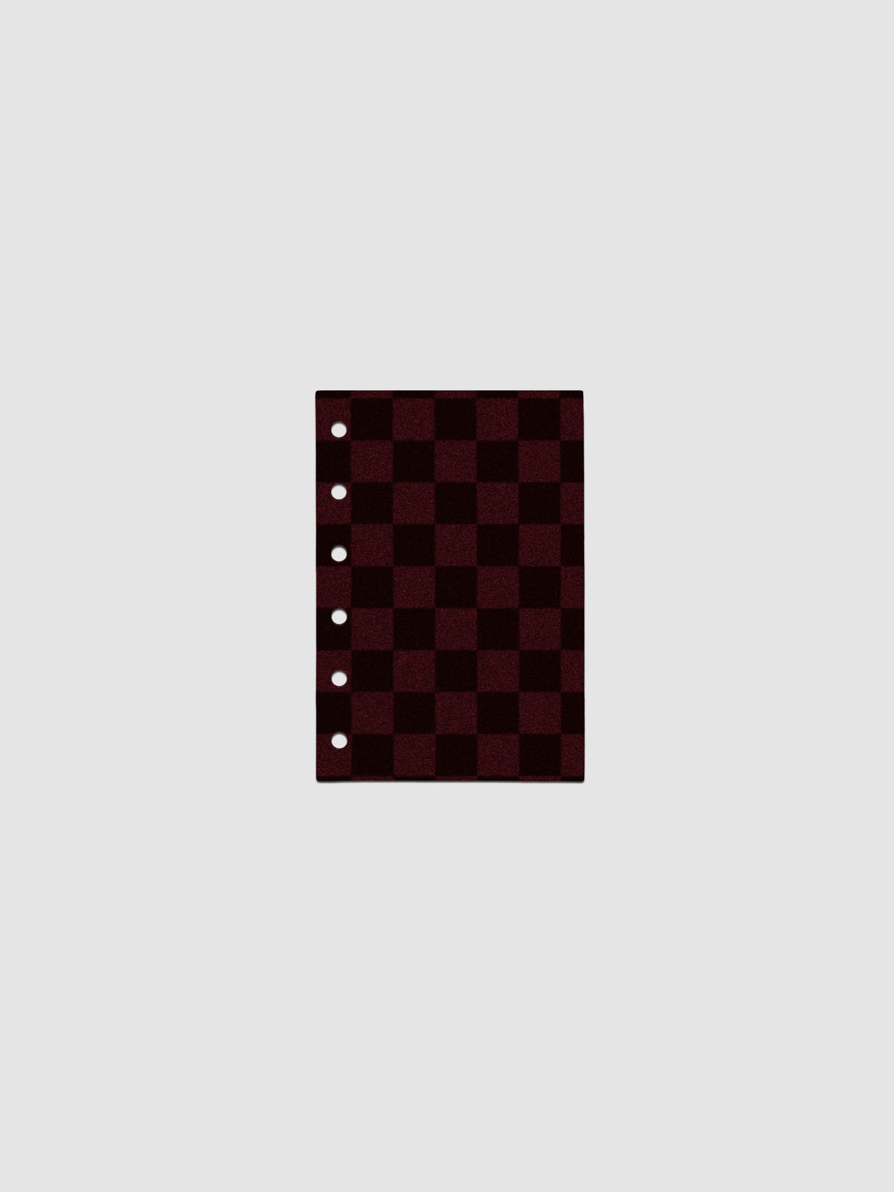 Pocket sized checkered velvet planner dashboard in the color bordeaux.