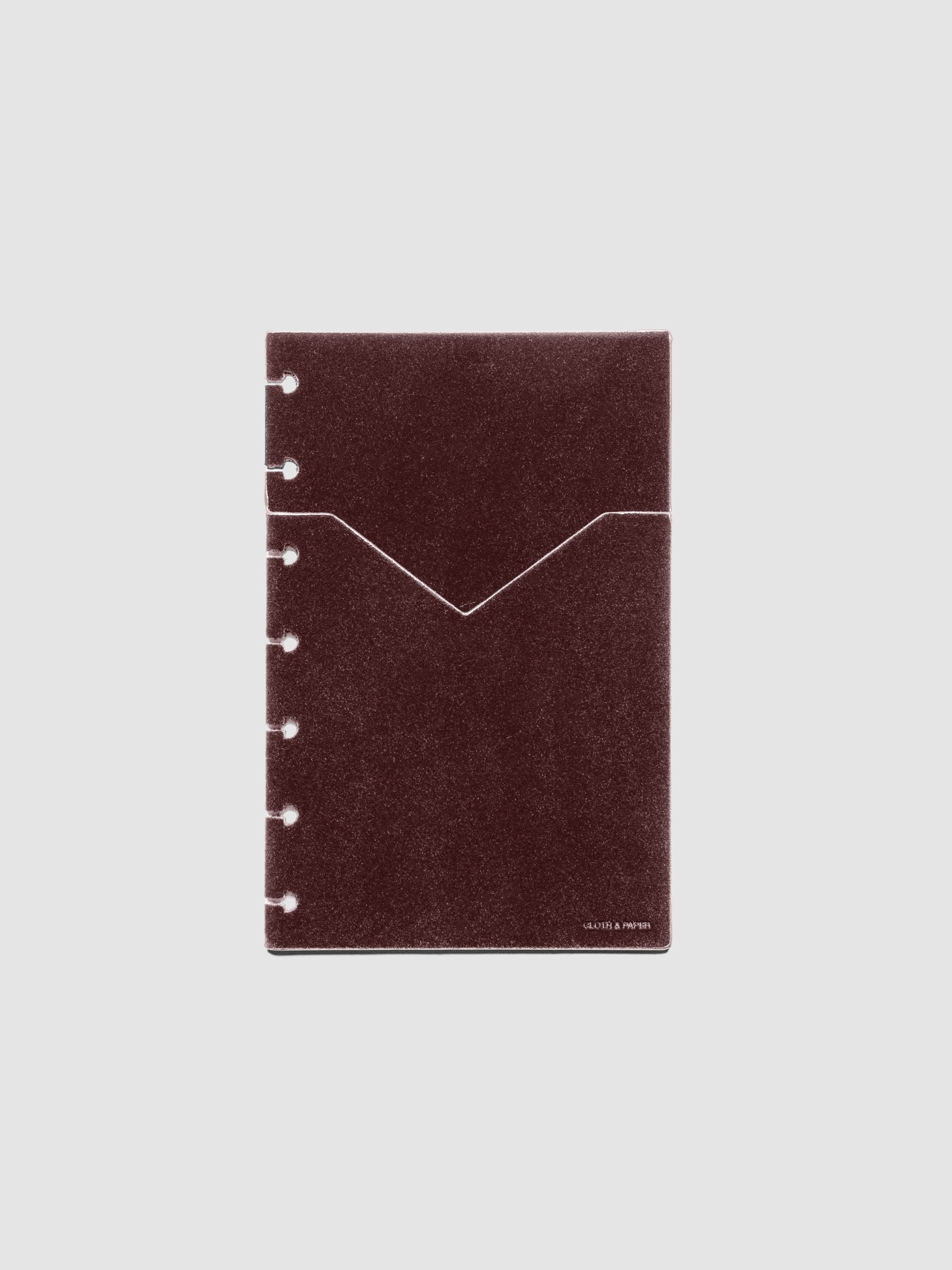 Velvet Pocket Folder in Bordeaux pre-punched for HP Mini planners.