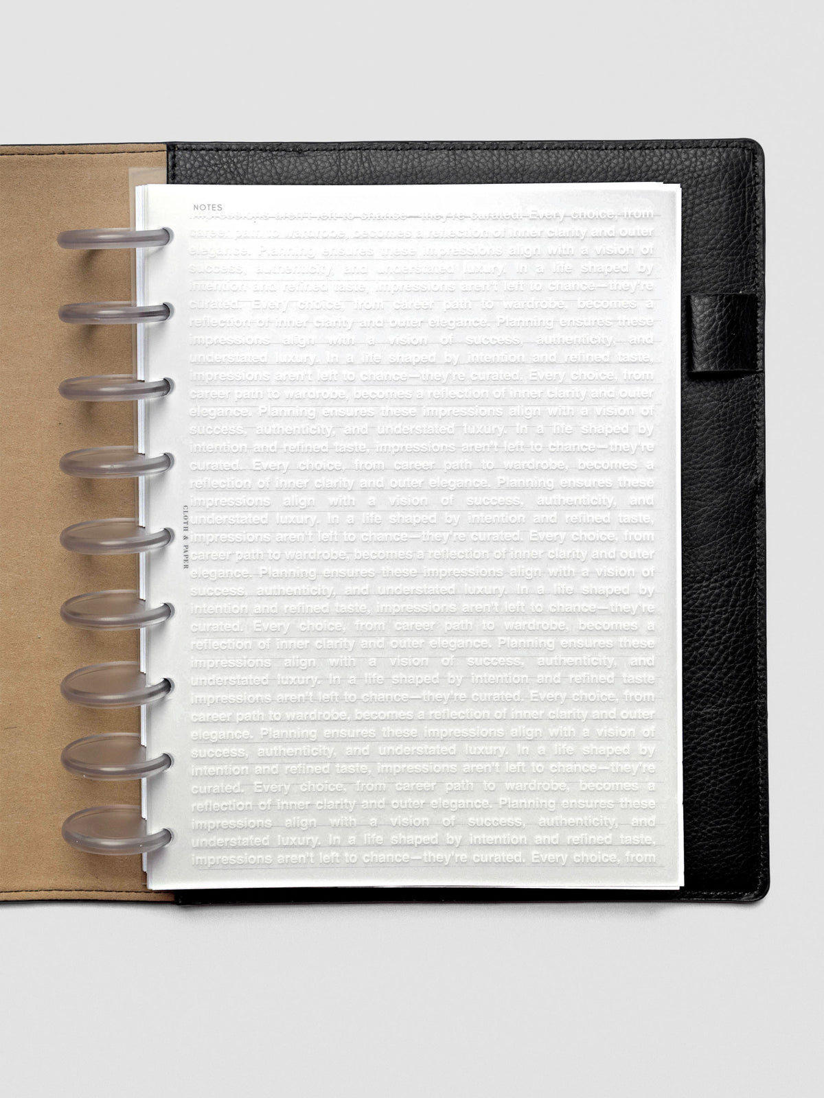HP Classic Impressions Dashboard shown in a discbound planner with layering.