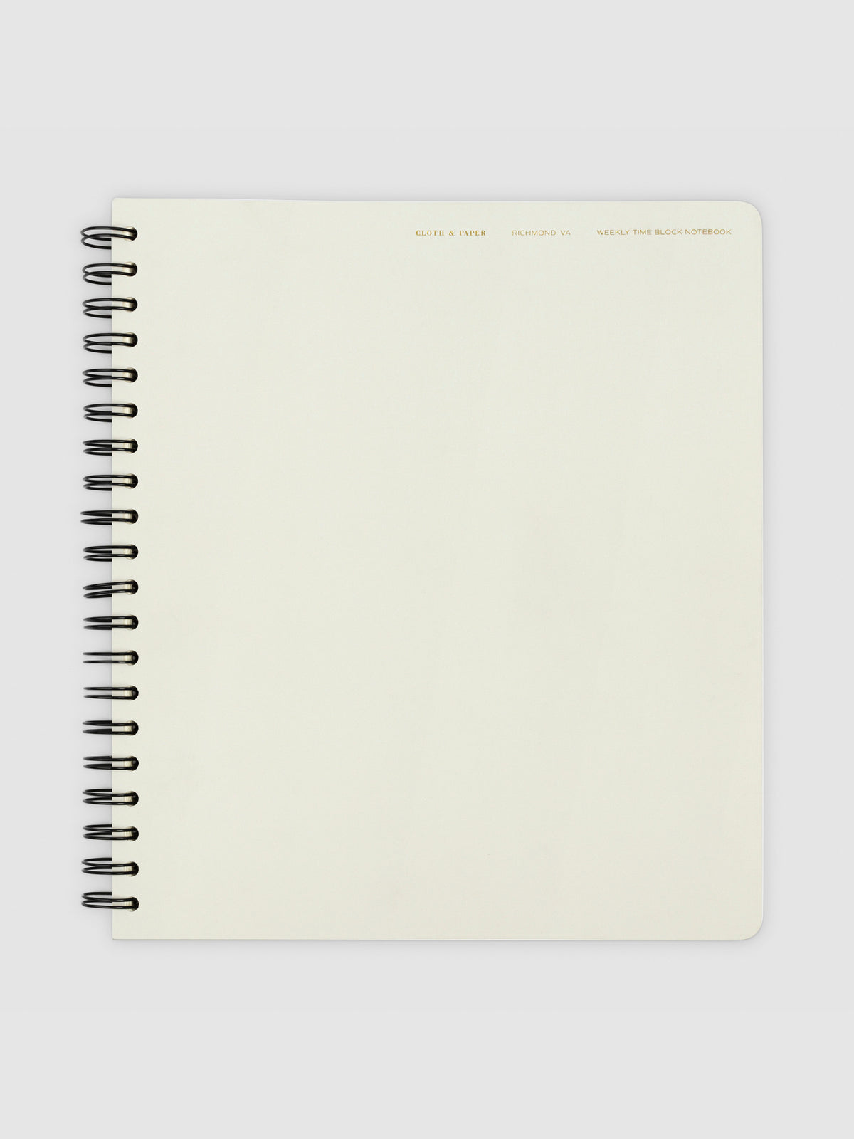 Time Block Notebook, Cloth and Paper. Notebook displayed on a neutral background.