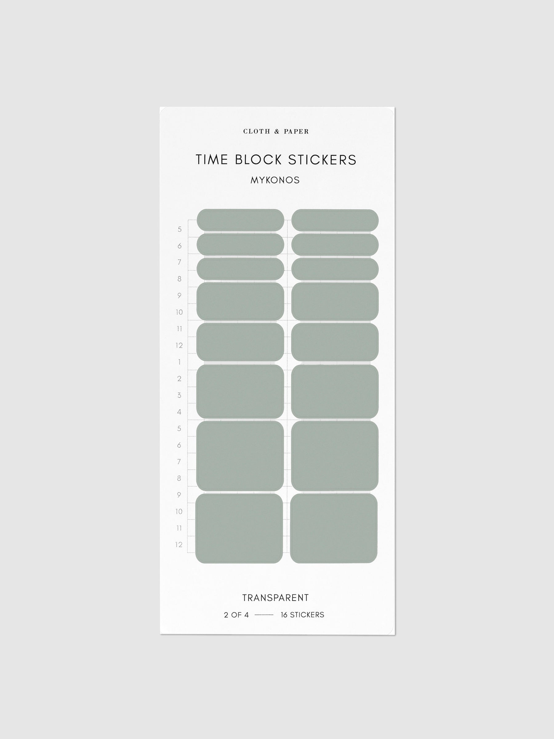 Mykonos light green stickers on their backing on a neutral background.
