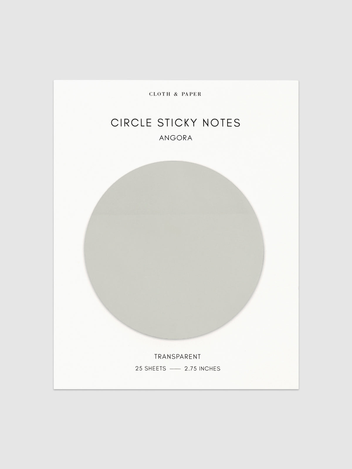 Transparent Circle Sticky Notes displayed on a neutral backround. Color shown is Angora.