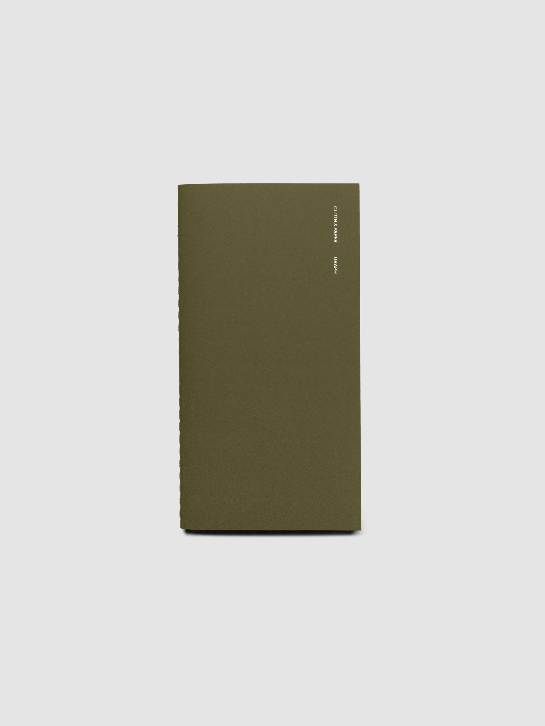 Travel Notebook | Pocket Plus with Graph Note page layouts in Olive green, showing the minimalist cover with foil branding and text.