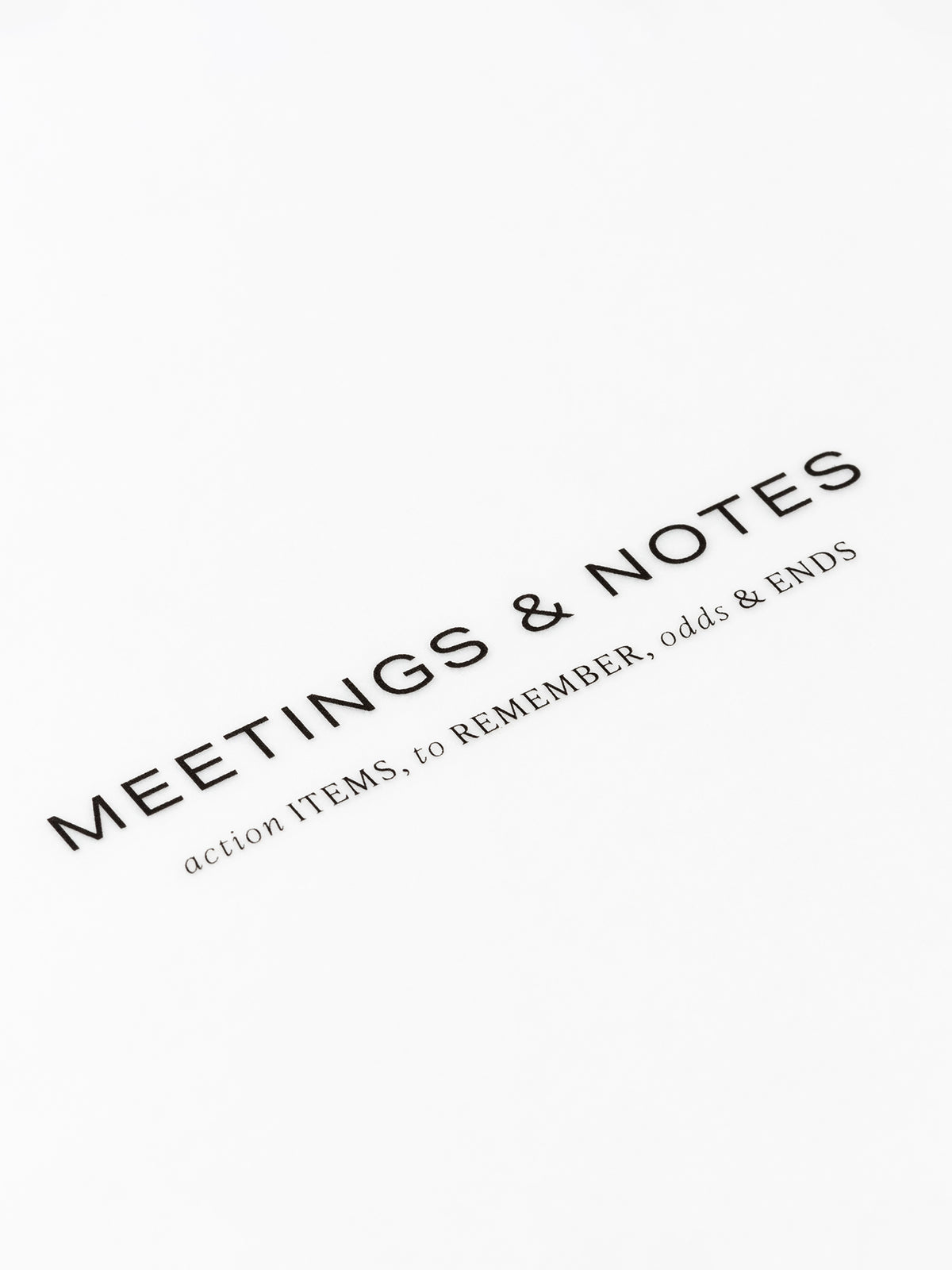 Closeup of text reading "meetings and notes | action items, to remember, odds and ends"