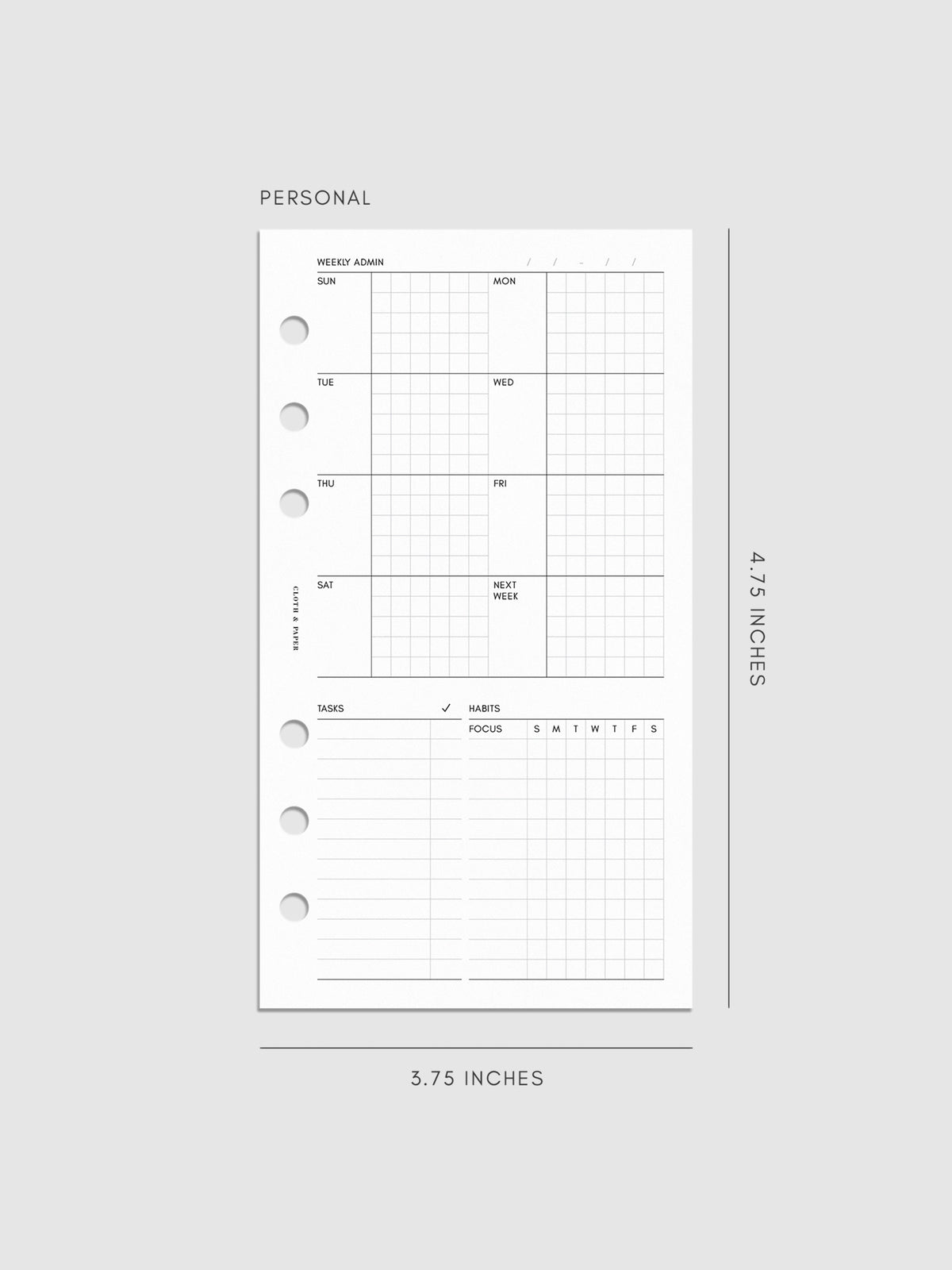 Digital mockup of insert in Personal sizing.