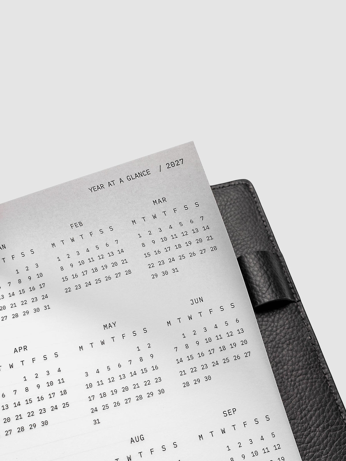 2027 Year At A Glance Dashboard Monday Start, A5 6-Ring Punch, close-up of the bottom of the vellum dashboard showing the final months of the 2027 year-at-a-glance calendar