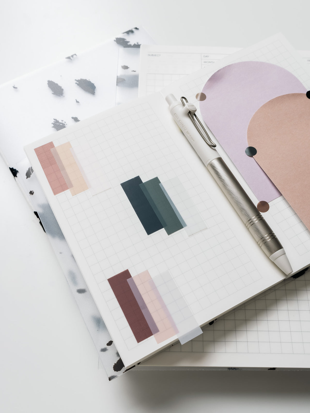 All three sets of Rectangular Page Flags shown inside a notebook.