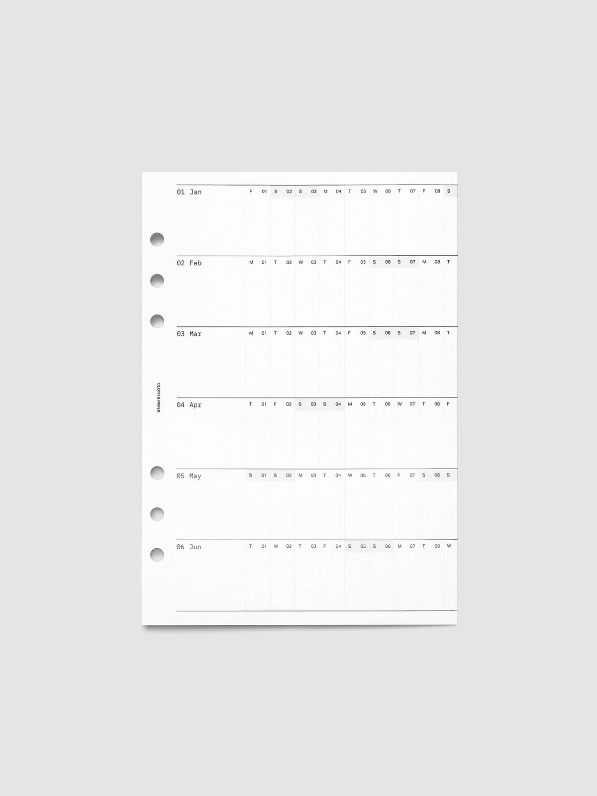 A5 6-Ring Punch 2027 Dated Fold Out Insert shown folded closed, displaying the cover side on a flat surface.