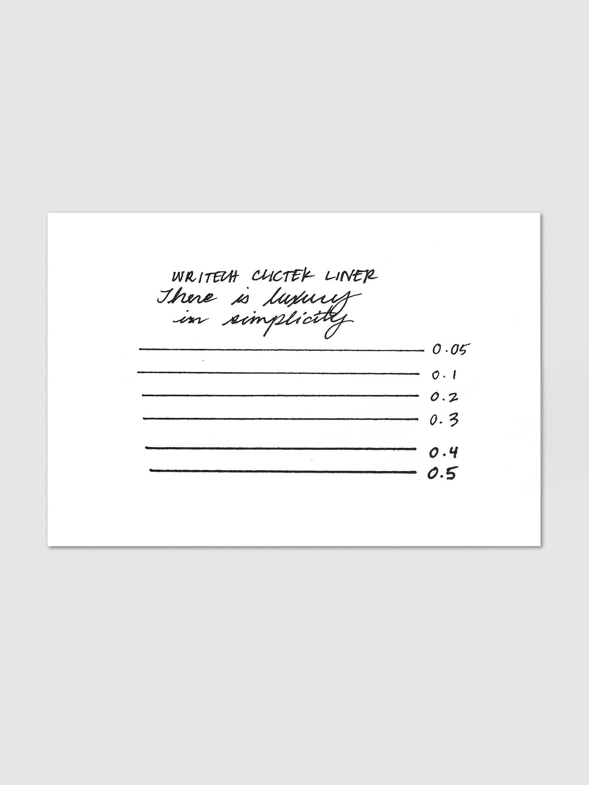 Writech Clictek Liner Pen, test card with a handwritten line in each width from 0.05 to 0.5 mm
