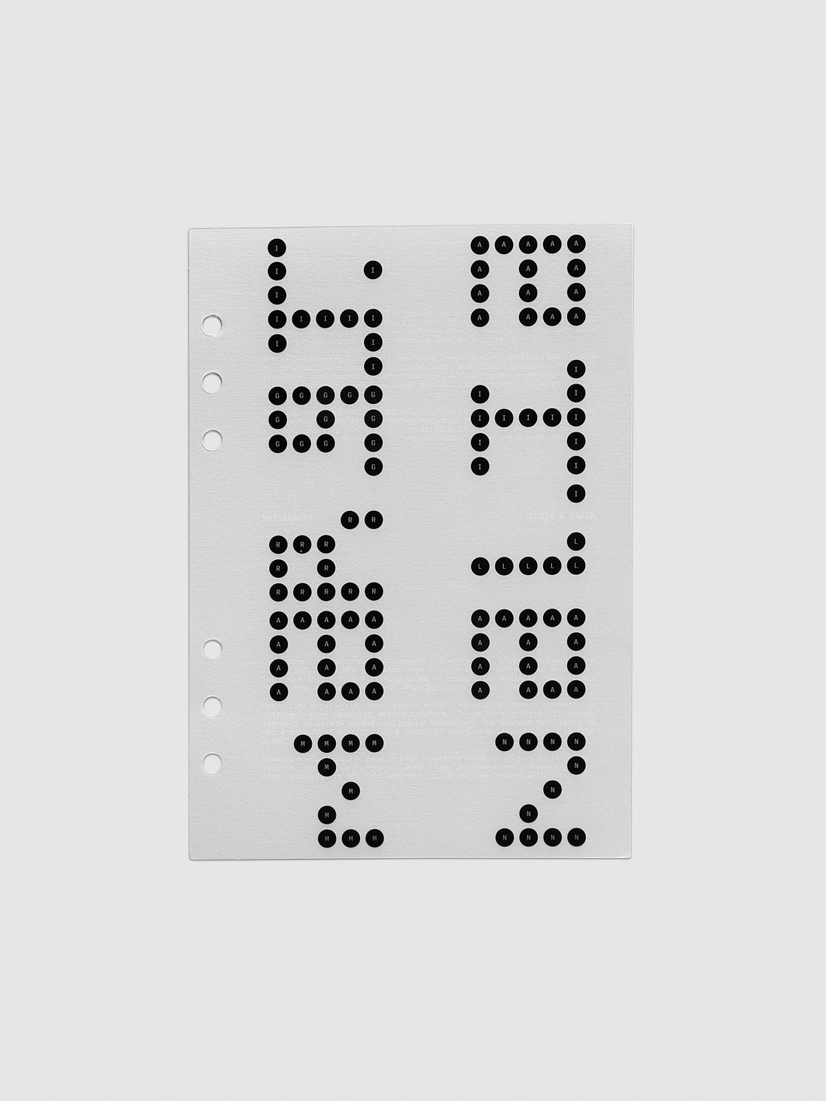 Scantron Dashboard Duo, A5 6-Ring Punch, the clear bubble layer lying over the grey dashboard, rows of black lettered bubbles spelling words down the page