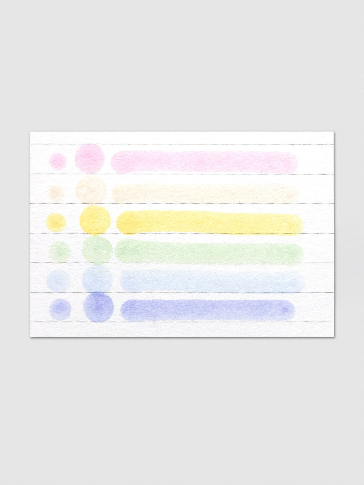 Lined test card with small dots, large dots and long strokes in each Mild Colors marker: Baby Pink, Peach Bliss, Butter, Pale Mint, Powder Blue and English Lavender.