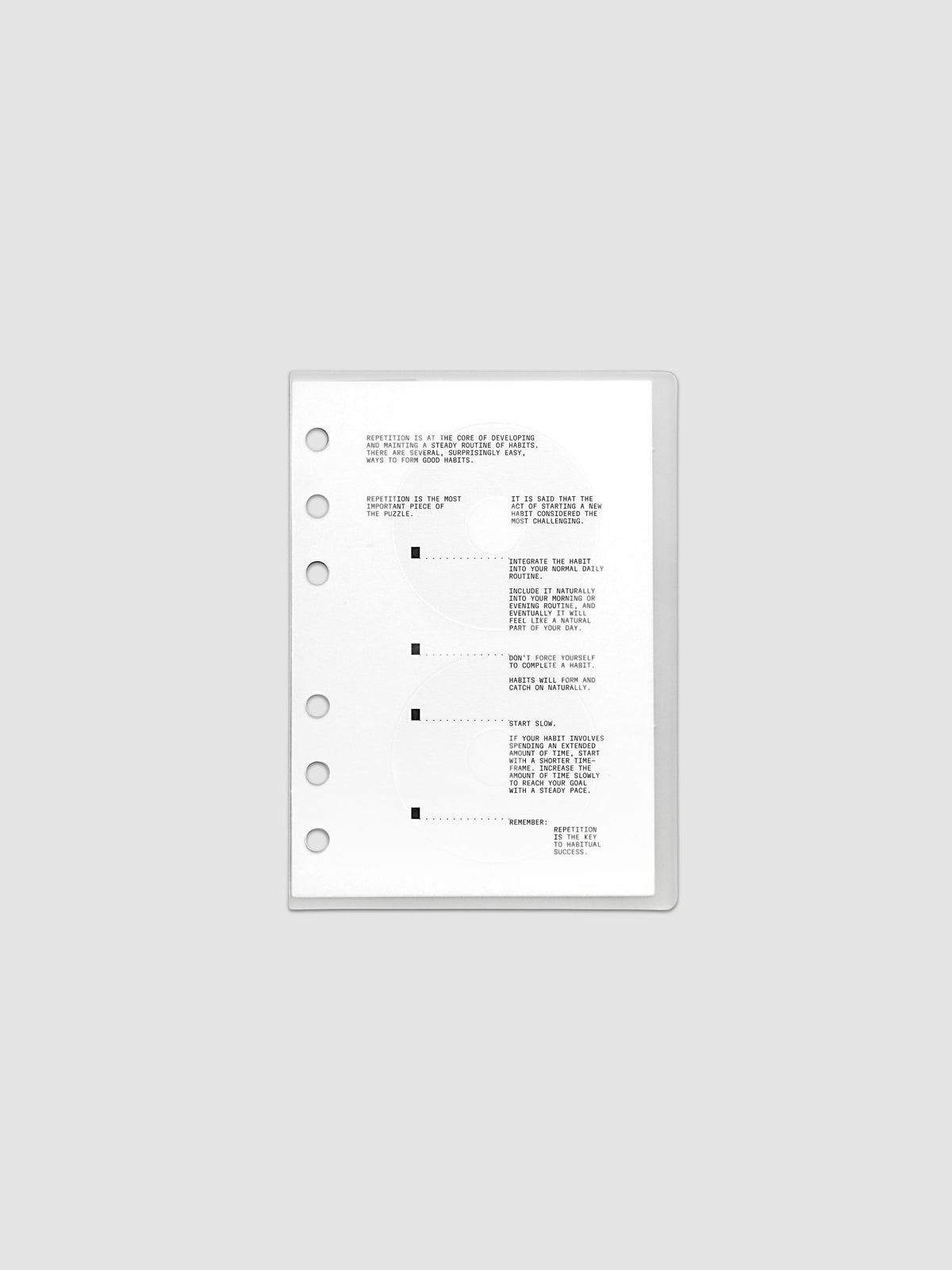 On Repeat Planner Cover + Dashboard Set  shown in size A6, pre-punched for 6-ring binders.