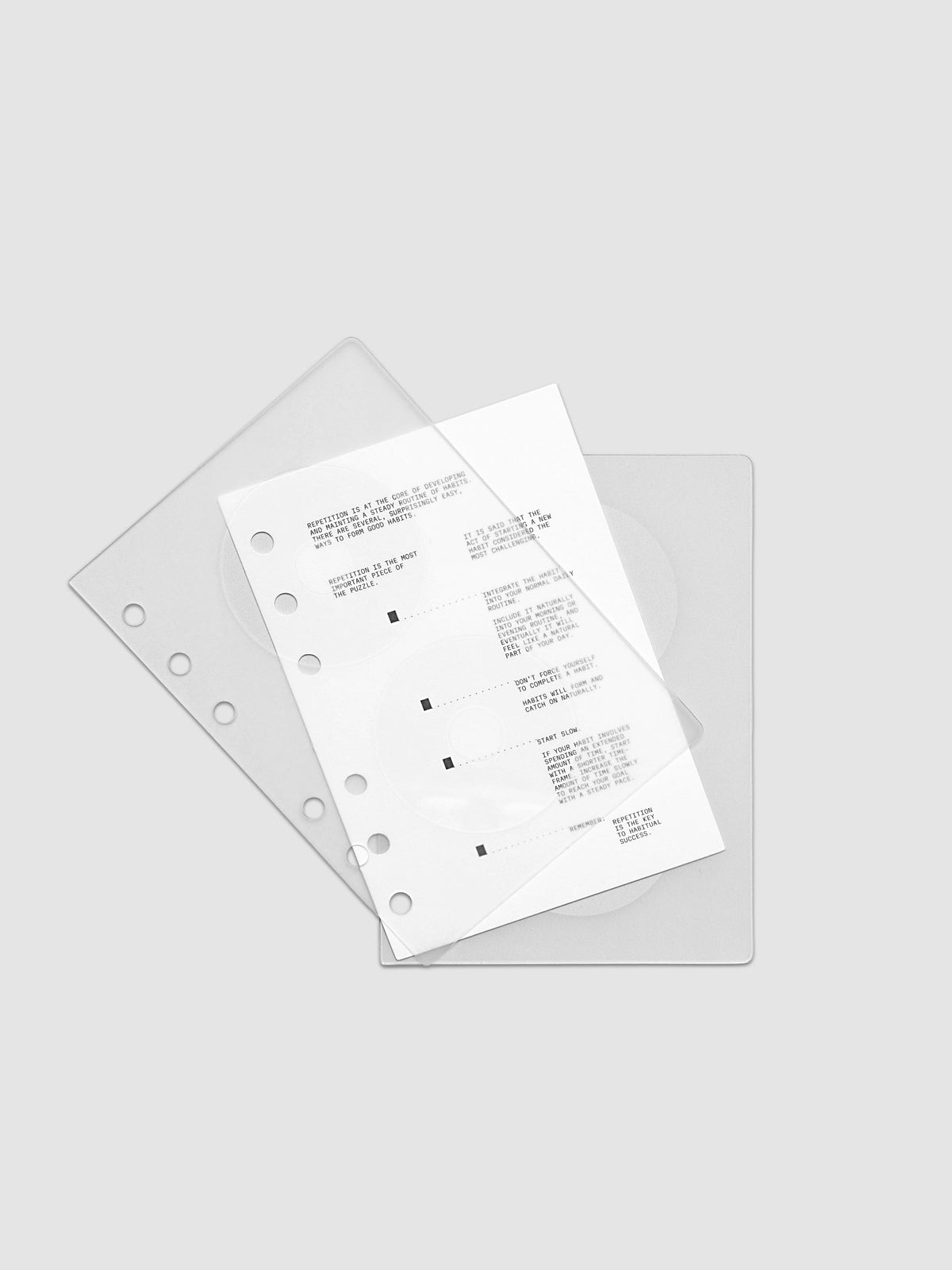On Repeat Planner Cover + Dashboard Set  shown fanned out in size A6, pre-punched for 6-ring binders.
