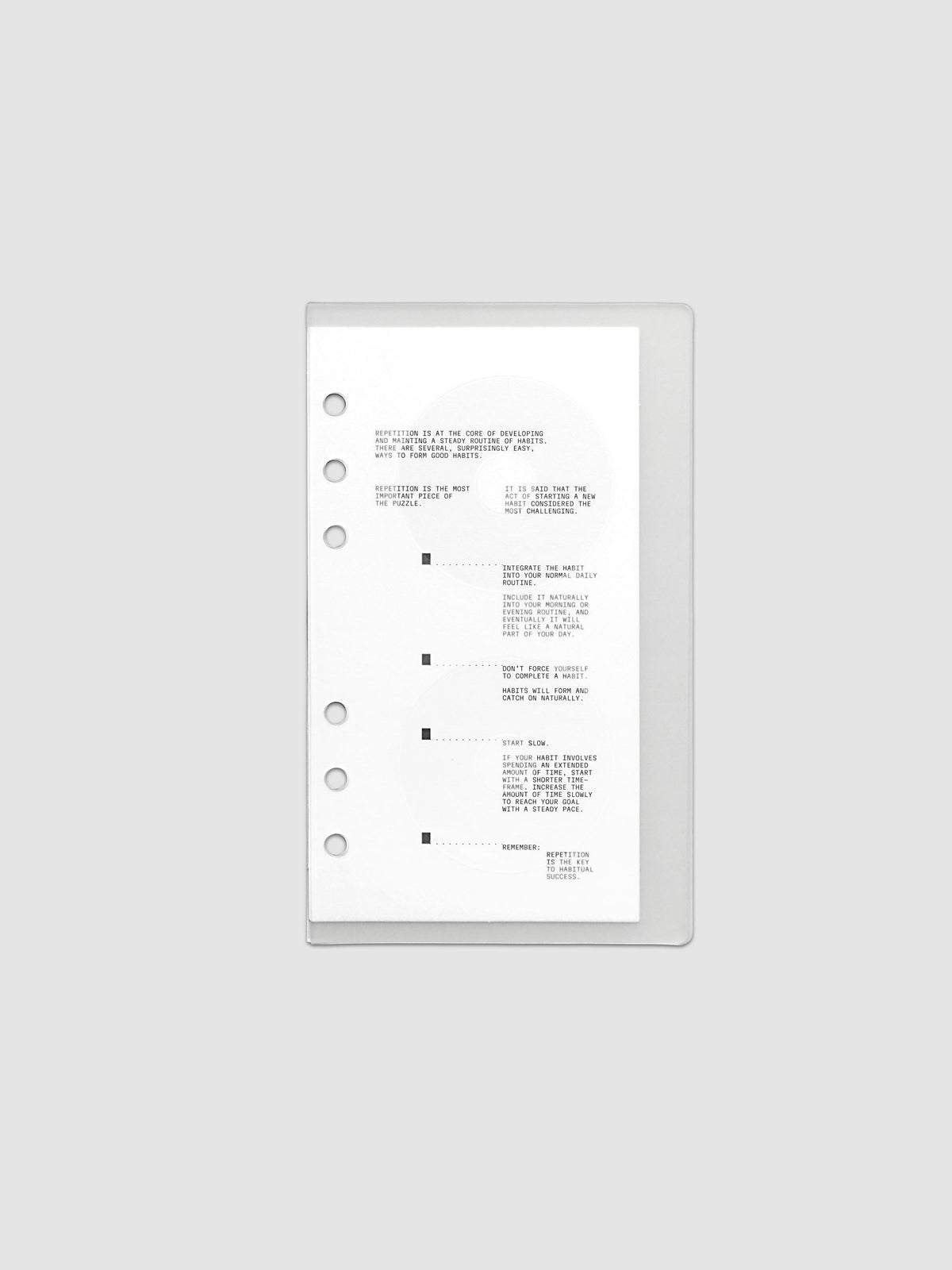 On Repeat Planner Cover + Dashboard Set  shown in size Personal, pre-punched for 6-ring binders.