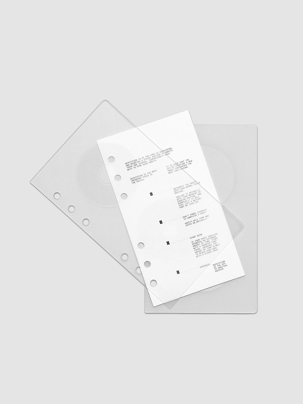 On Repeat Planner Cover + Dashboard Set  shown fanned out in size Personal, pre-punched for 6-ring binders.