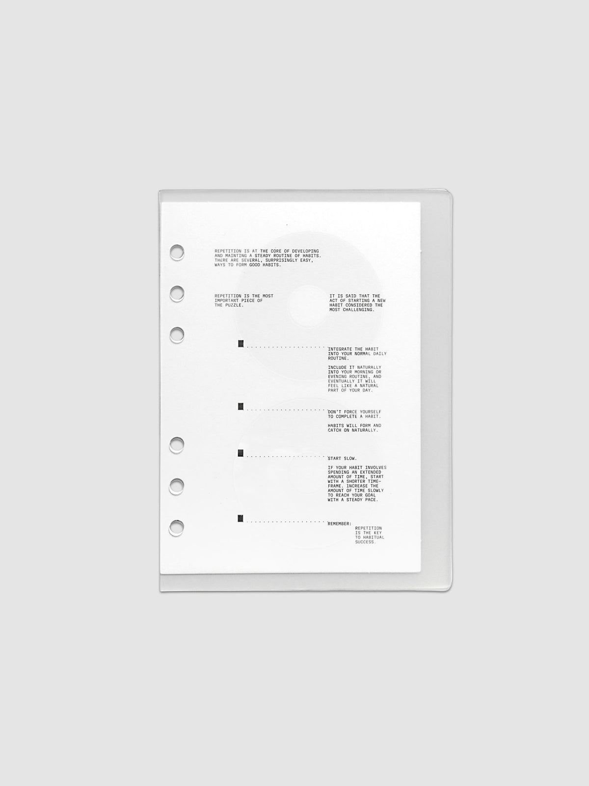 On Repeat Planner Cover + Dashboard Set  shown in size Personal Wide, pre-punched for 6-ring binders.