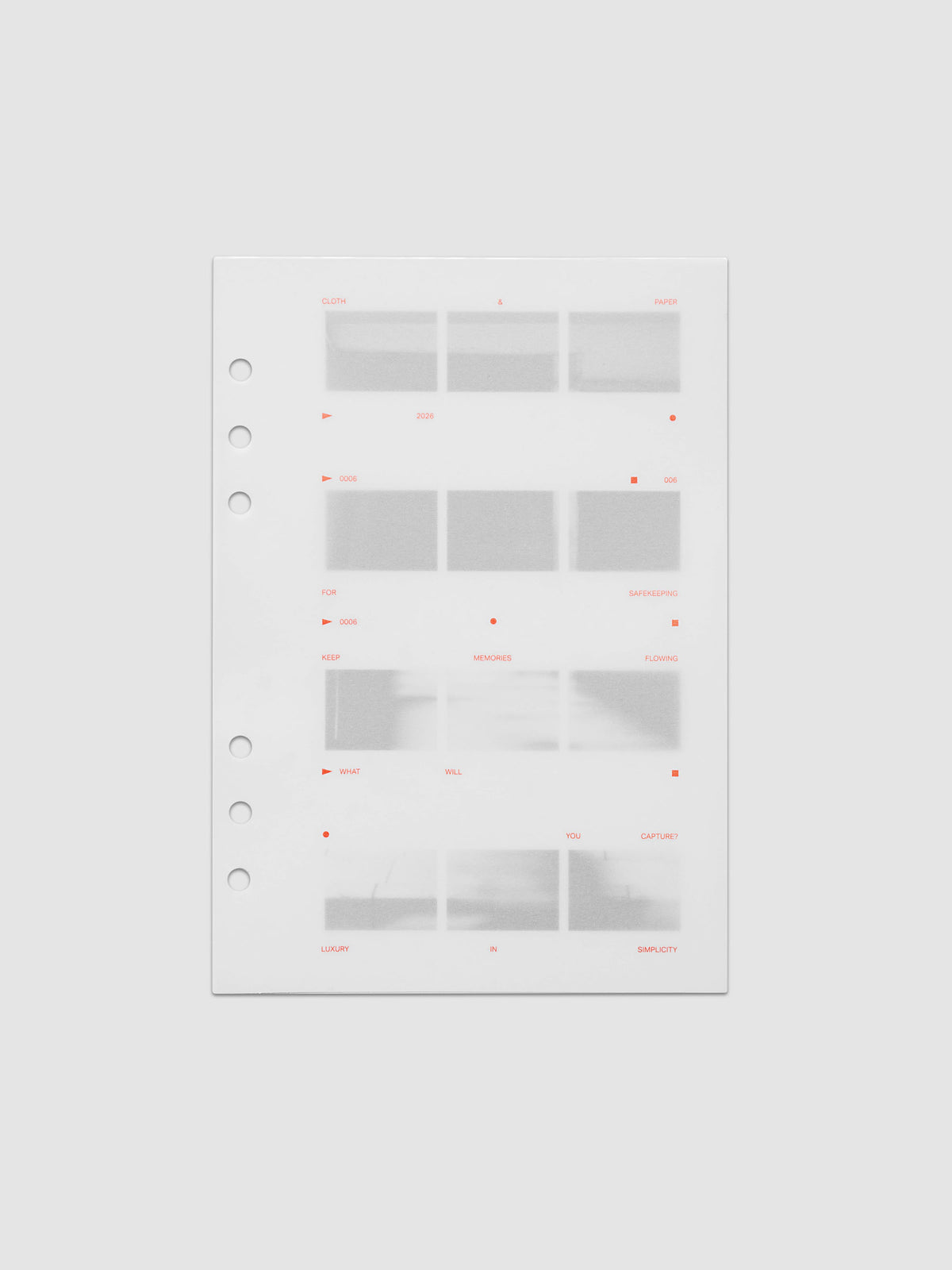 Film Strip Planner Dashboard Duo A5 6-Ring Punch two dashboards stacked showing vellum top layer with deep orange text and film strip plastic bottom layer