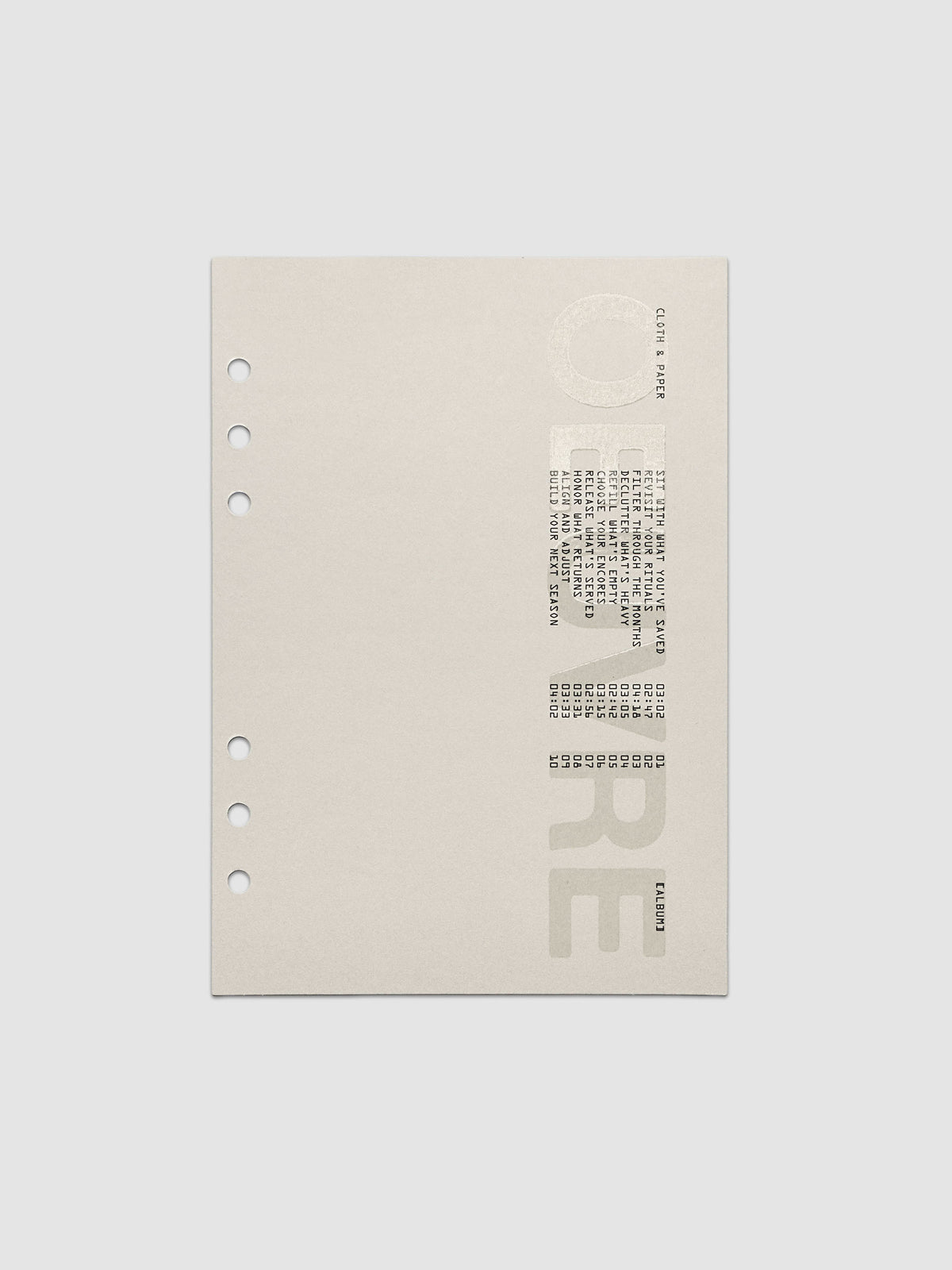 Oeuvre Planner Dashboard in A5 6-Ring Punch size