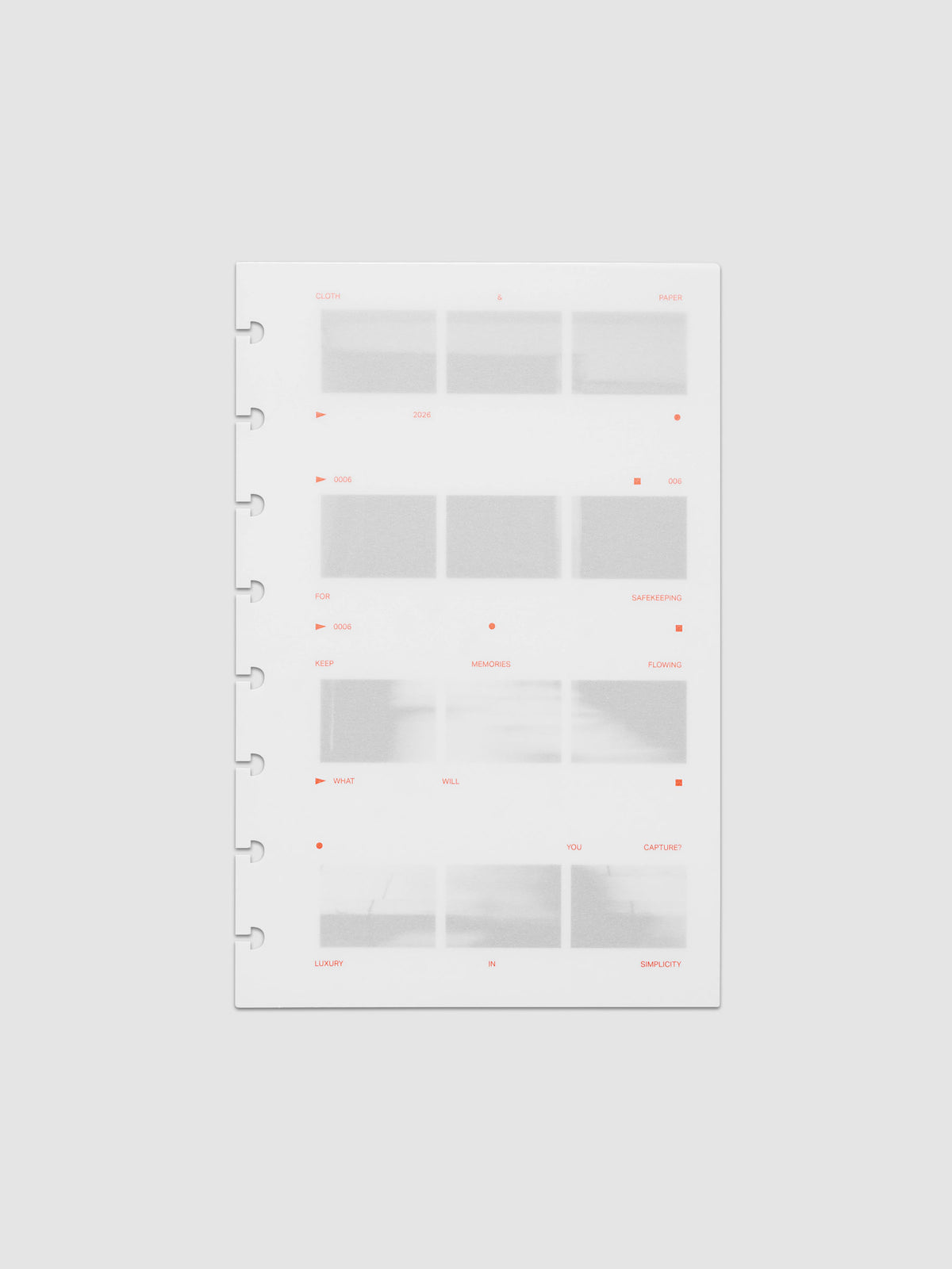 Film Strip Planner Dashboard Duo Half Letter 8-Disc Punch 6-Ring Punch two dashboards stacked showing vellum top layer with deep orange text and film strip plastic bottom layer