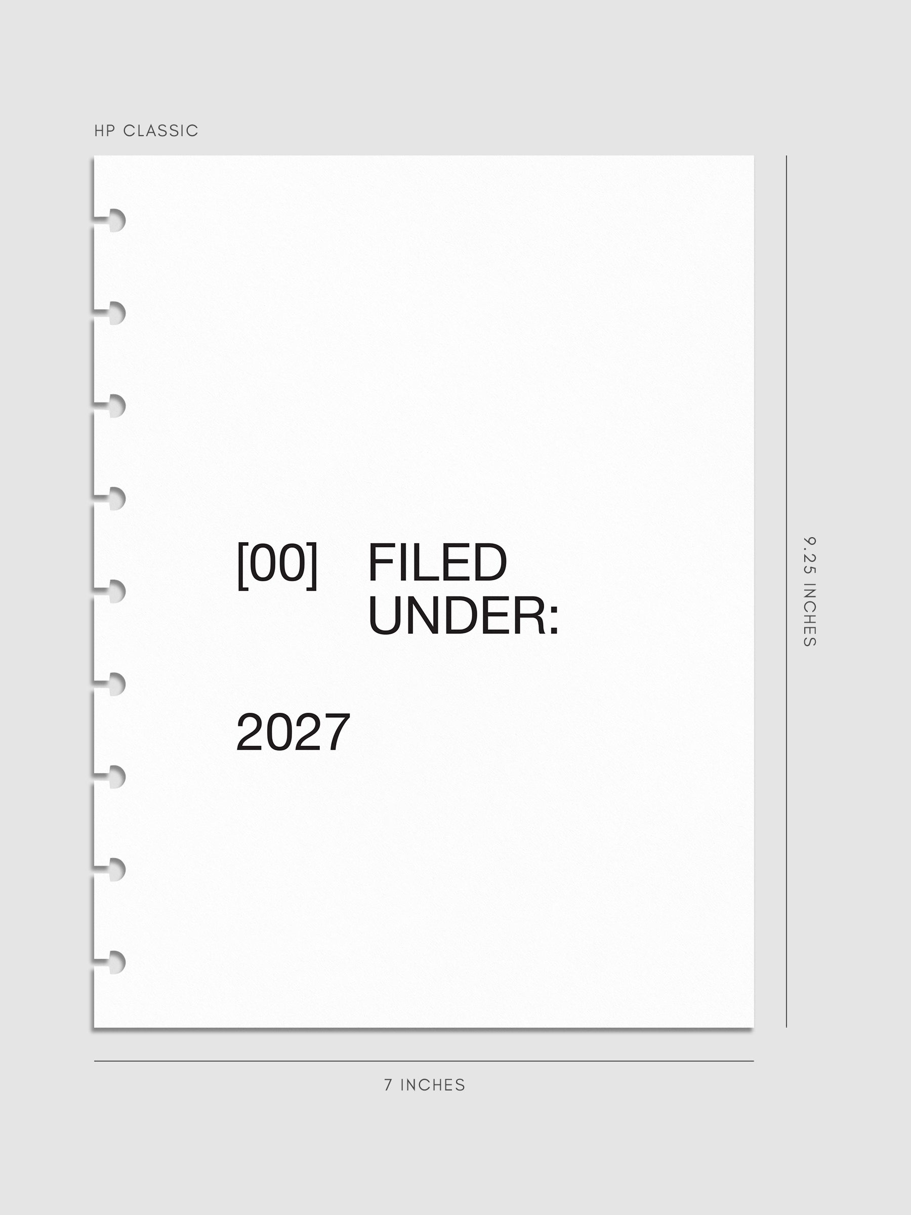 2027 Front + Monthly Dashboard Overlays, Avant Garde, HP Classic 9-Disc Punch, set of 13 translucent vellum overlays including a front cover overlay and 12 monthly dashboards printed in black ink