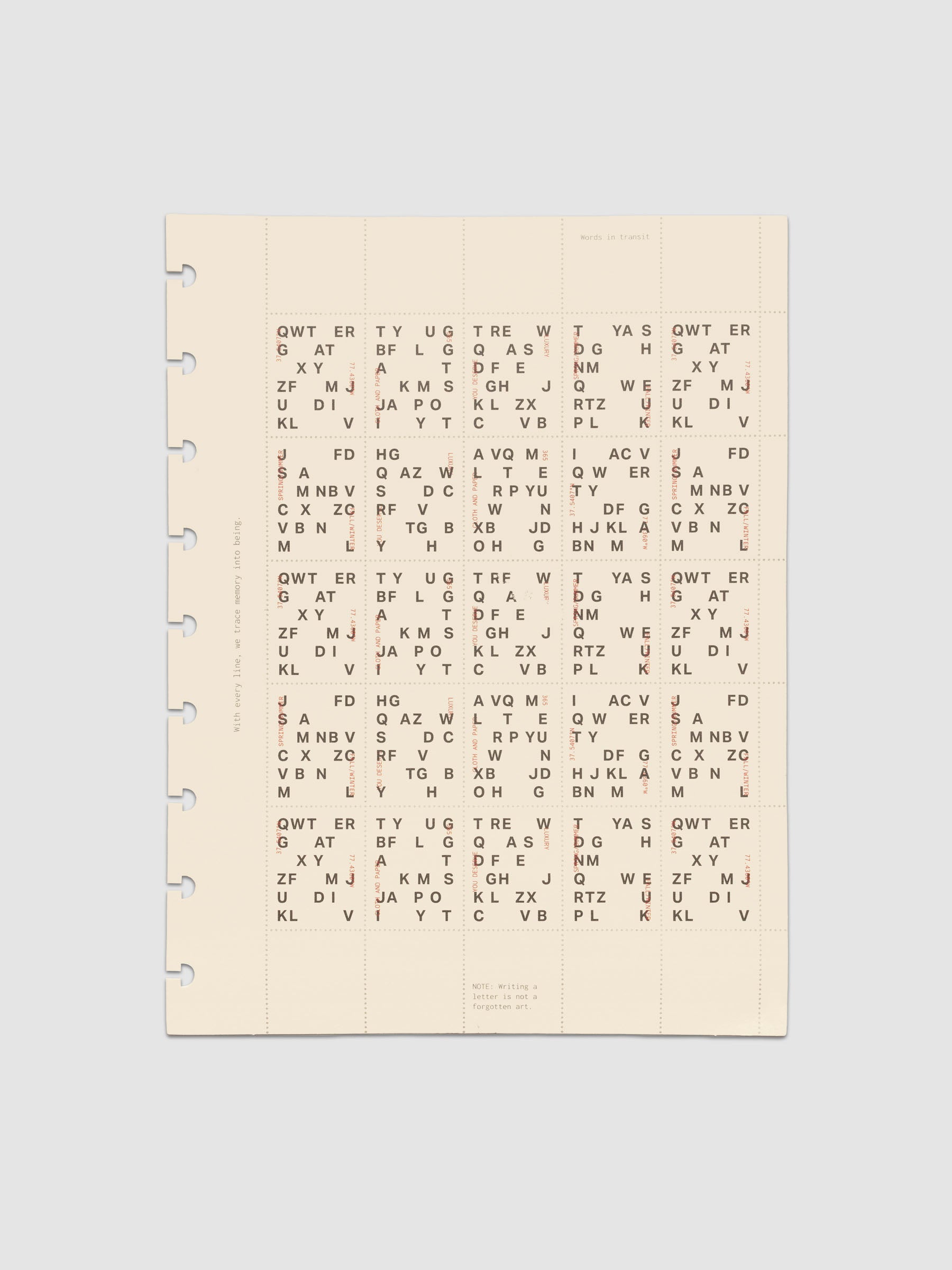 Cream colored Stamp Sheet Planner Dashboard with black text design shown in size HP Classic against a grey background.