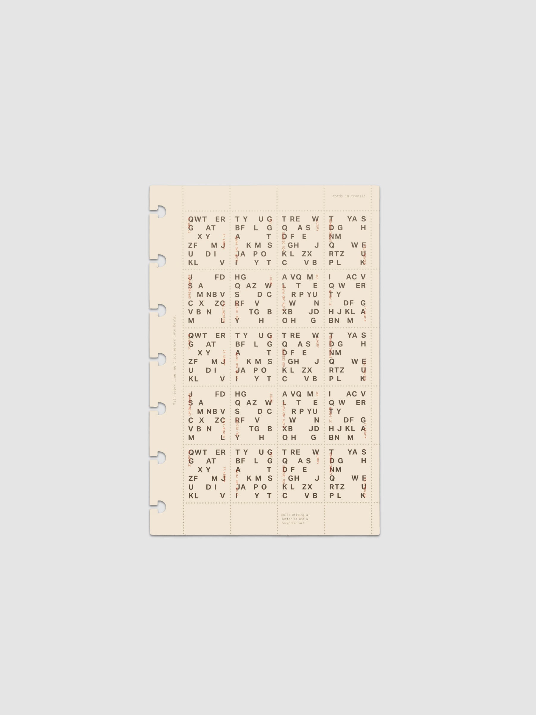 Cream colored Stamp Sheet Planner Dashboard with black text design shown in size HP Mini against a grey background.