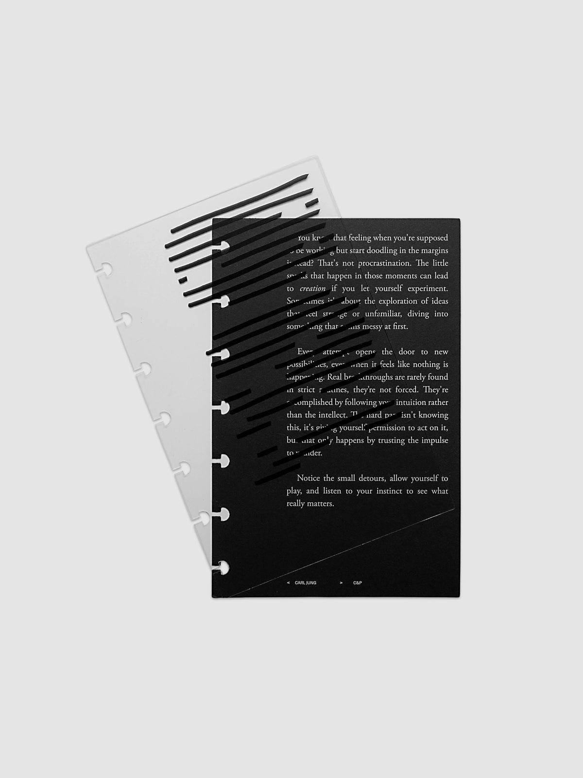 Black, white, and transparent dual layer planner dashboard shown in size HP Mini 7-Disc Punch