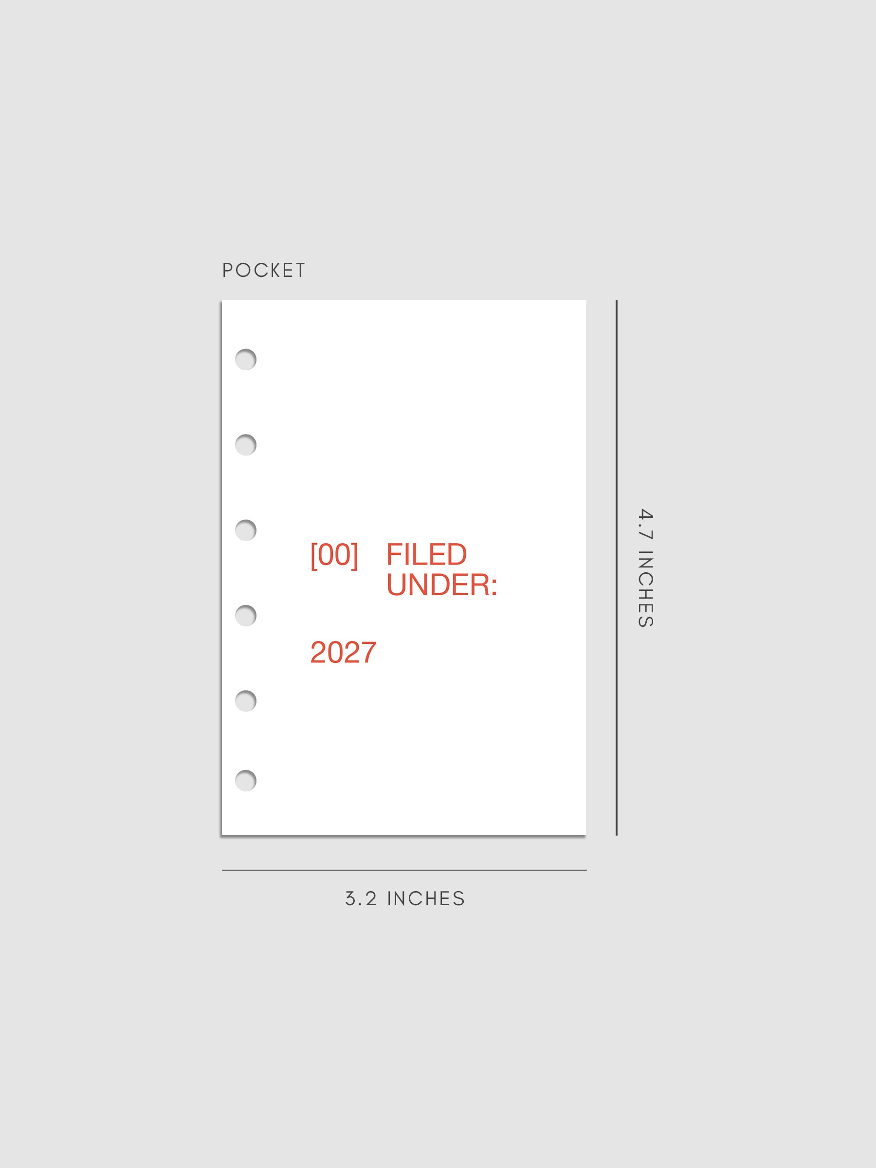 2027 Front + Monthly Dashboard Overlays, Saffron, Pocket 6-Ring Punch, set of 13 translucent vellum overlays including a front cover overlay and 12 monthly dashboards printed in red and orange ink