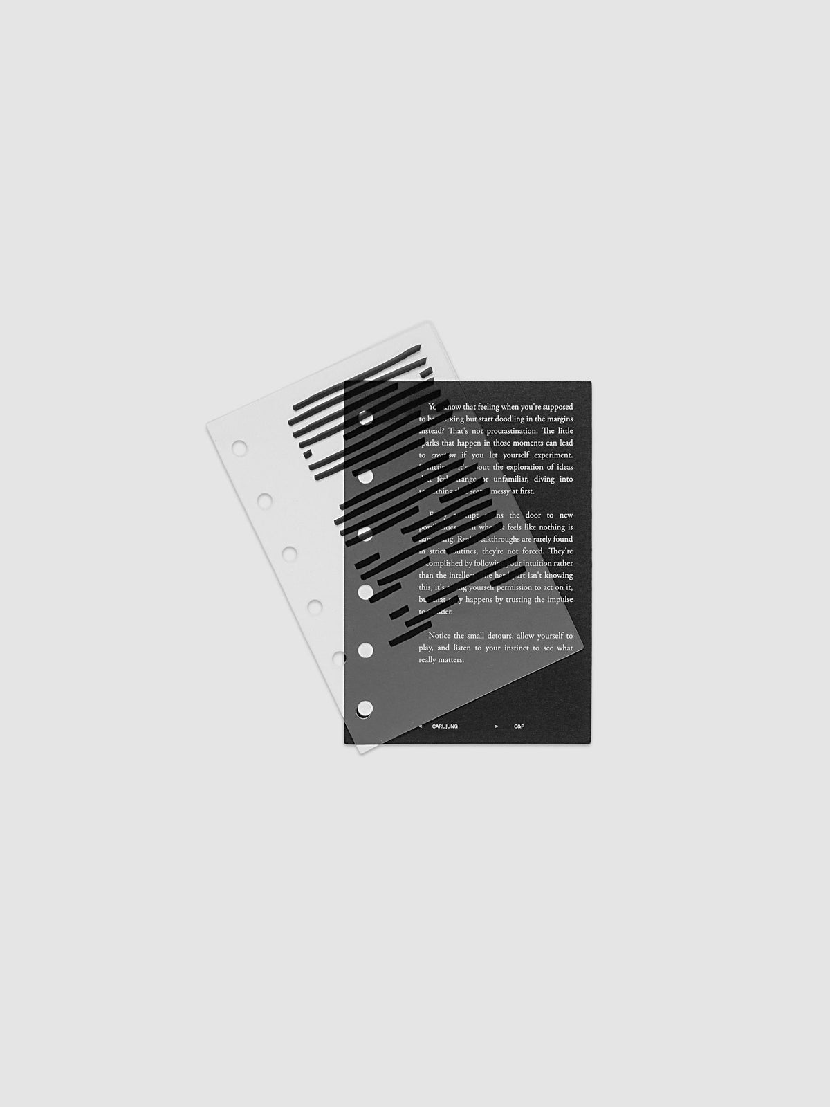 Black, white, and transparent dual layer planner dashboard shown in size Pocket 6-Ring Punch