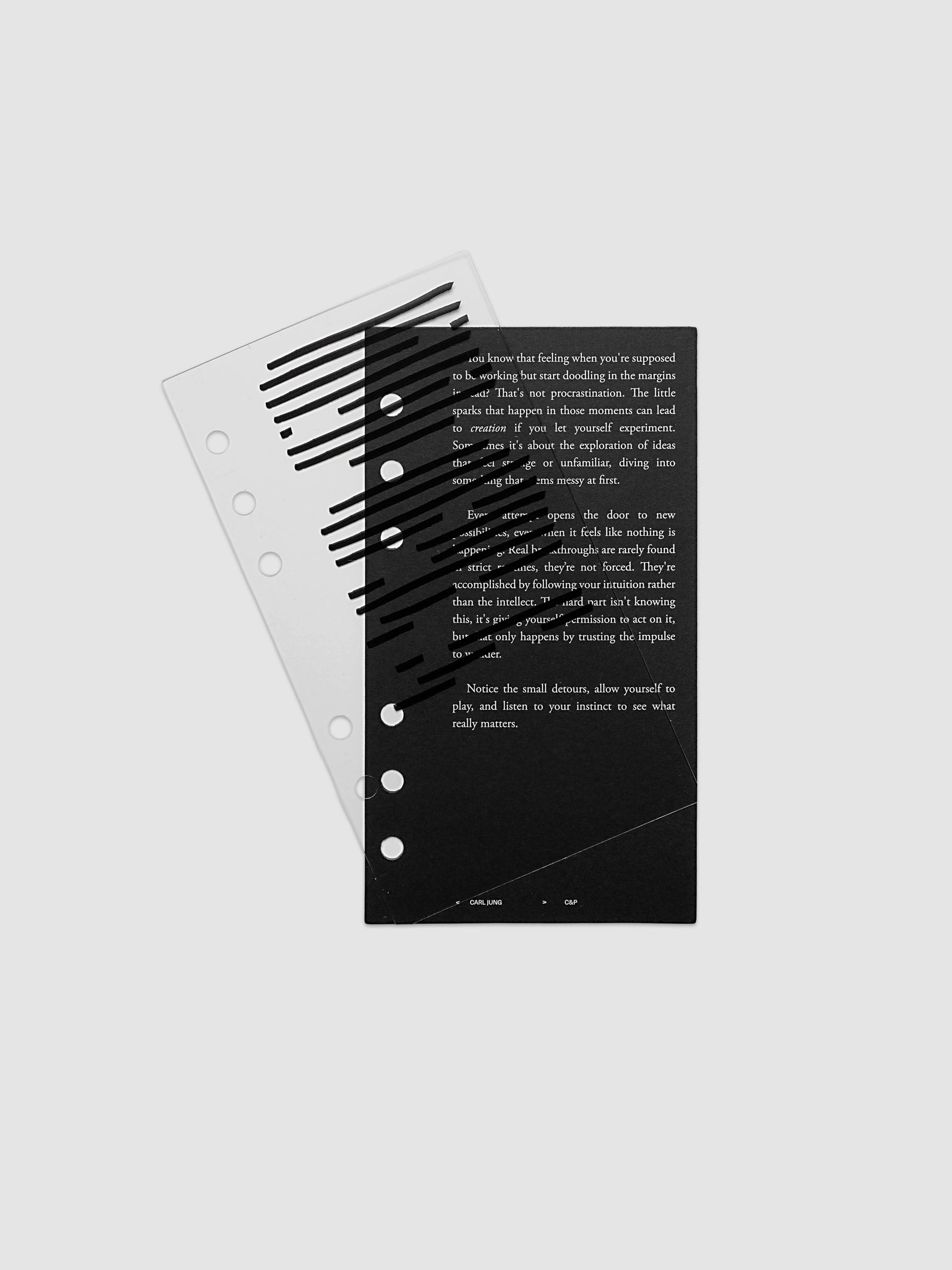 Black, white, and transparent dual layer planner dashboard shown in size Personal 6-Ring Punch