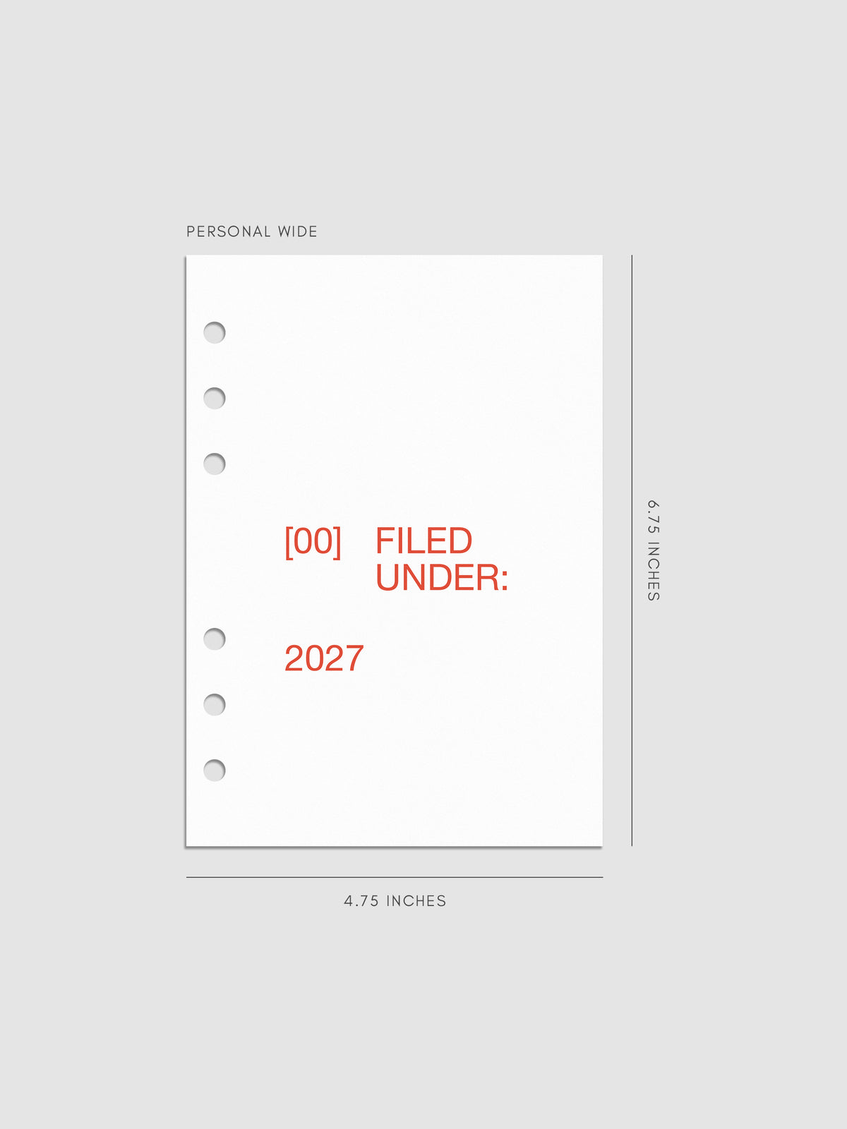 2027 Front + Monthly Dashboard Overlays, Saffron, Personal Wide 6-Ring Punch, set of 13 translucent vellum overlays including a front cover overlay and 12 monthly dashboards printed in red and orange ink