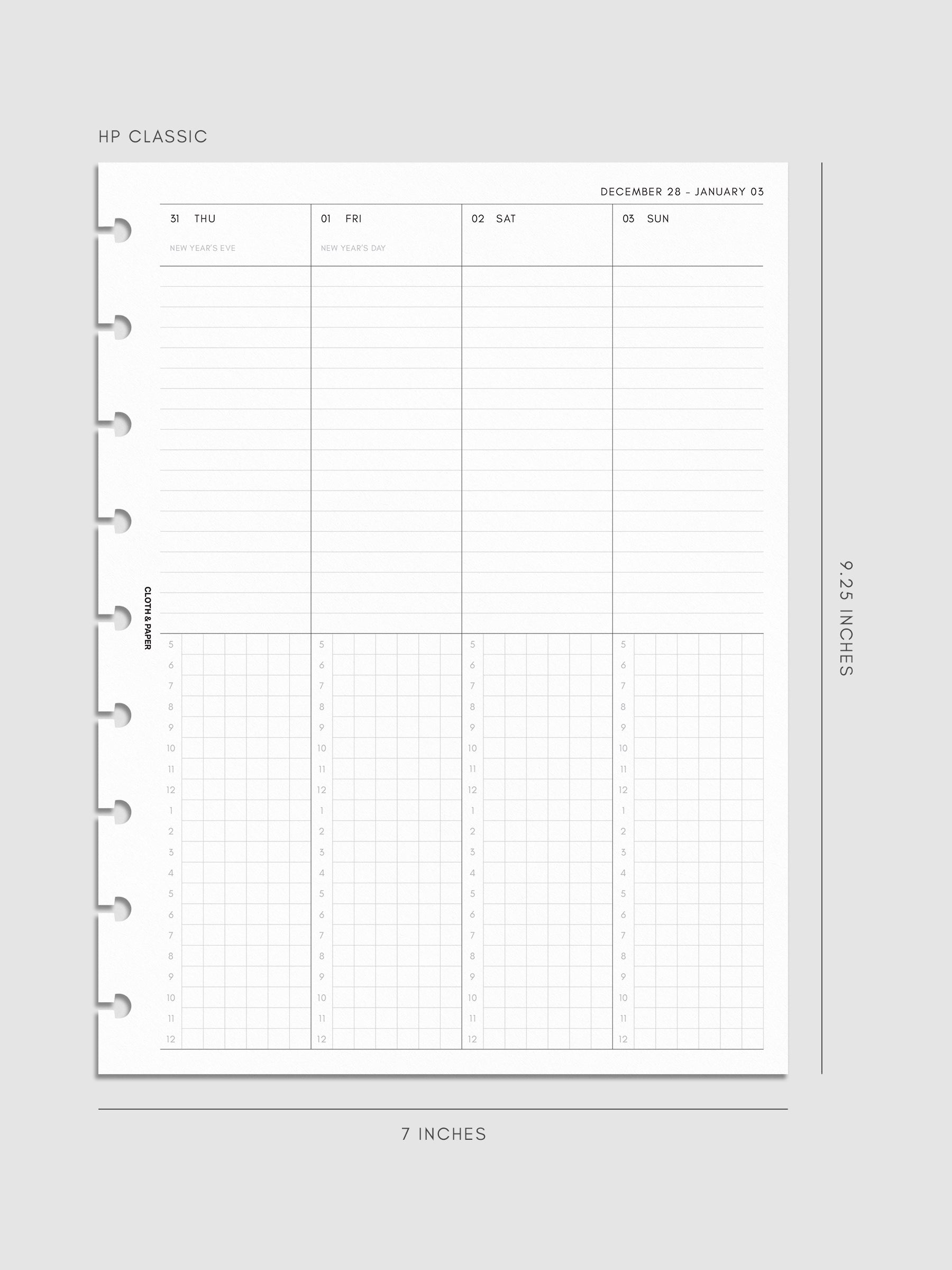 2027 Dated Weekly Time Block Inserts in HP Classic 9-Disc Punch size, right page