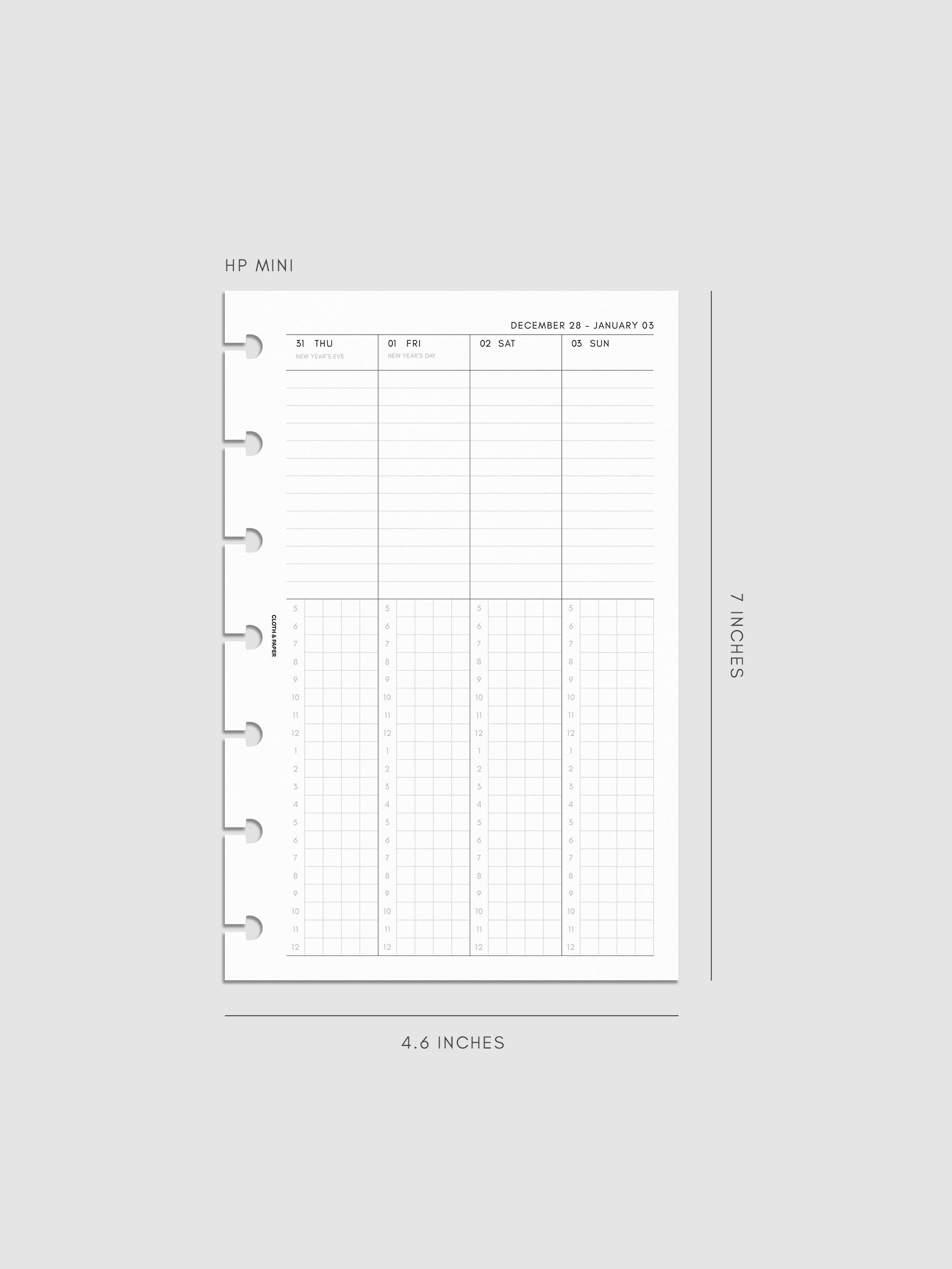 2027 Dated Weekly Time Block Inserts in HP Mini 7-Disc Punch size, right page