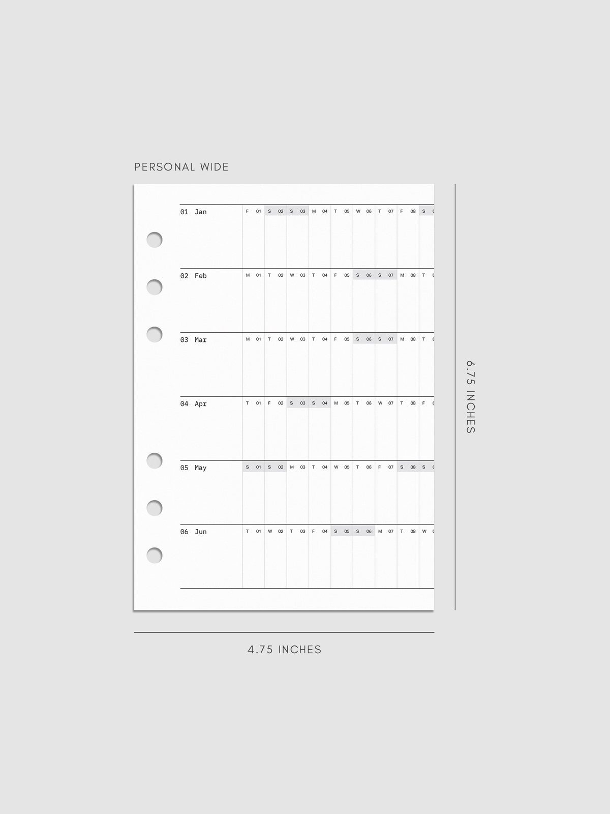 2027 Dated Fold Out Insert for the Personal Wide 6-Ring Punch planner, shown as a styled flat lay mockup.