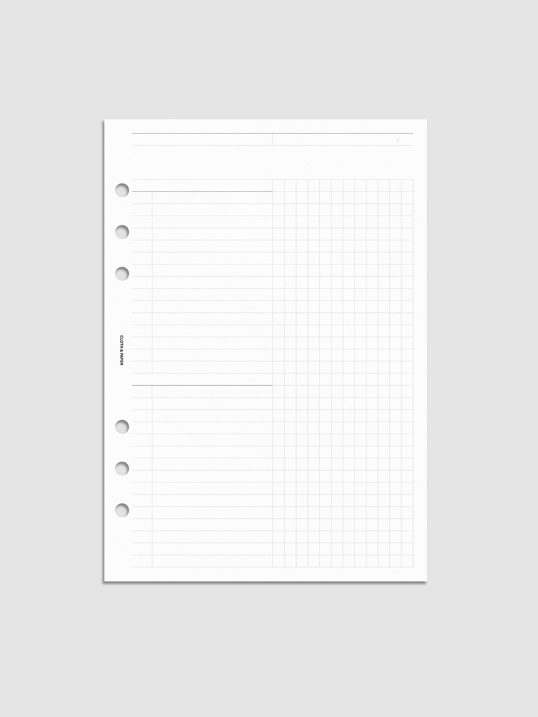 Daily Workflow Planner Inserts, A5 6-Ring Punch, right page showing large graph notes section