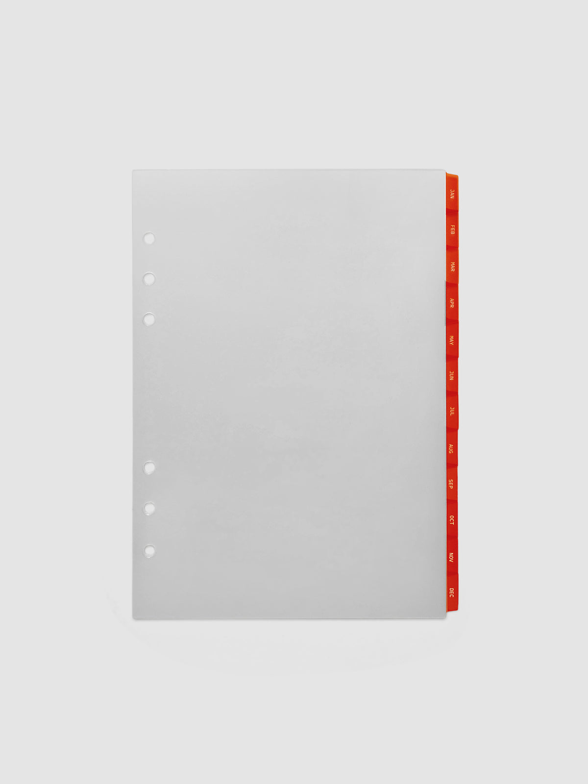 A5 6-Ring Punch Ultra-Thin Monthly Dividers in deep orange, set of 12 dividers fanned to show all months