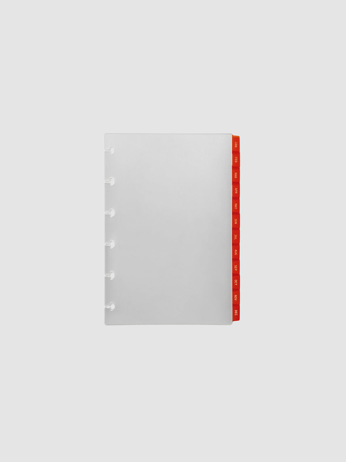 CP Petite 6-Disc Punch Ultra-Thin Monthly Dividers in deep orange, set of 12 dividers fanned to show all months